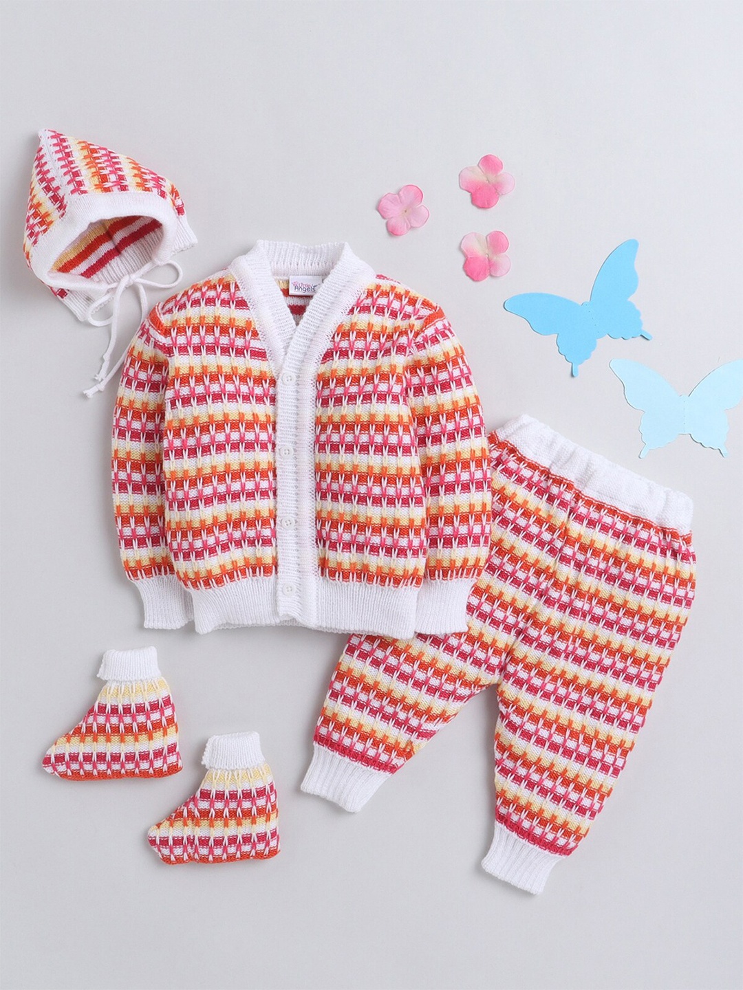 

Little Angels Infants Front Open Full Sleeves 5 Pc Baby Apparel Gift Set, White