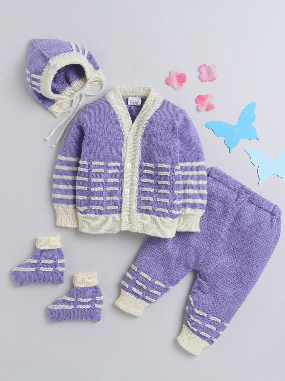 

Little Angels Kids Striped Cardigan Set, Violet