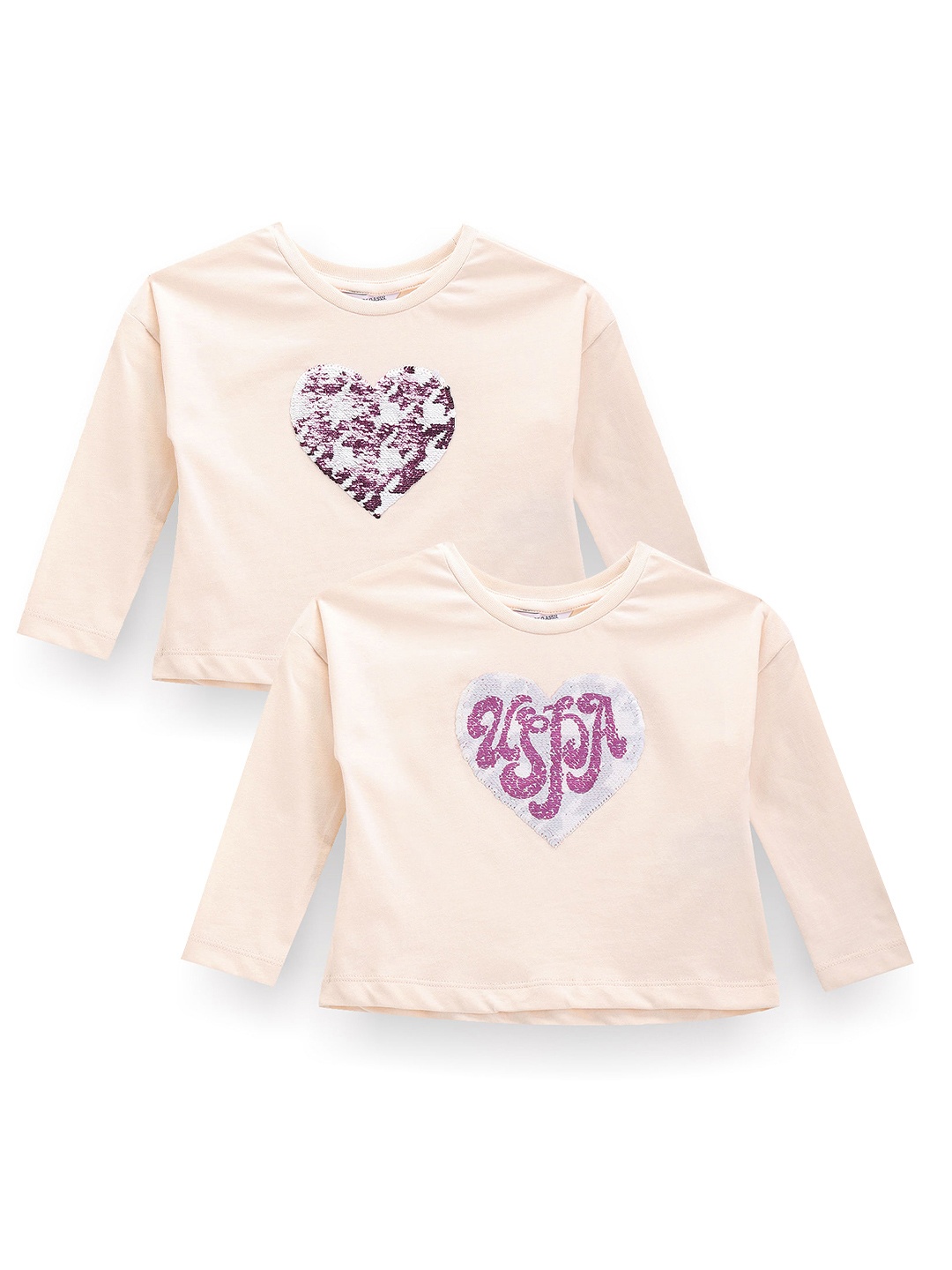 

U.S. Polo Assn. Kids Girls Sequined Pure Cotton T-shirt, Pink