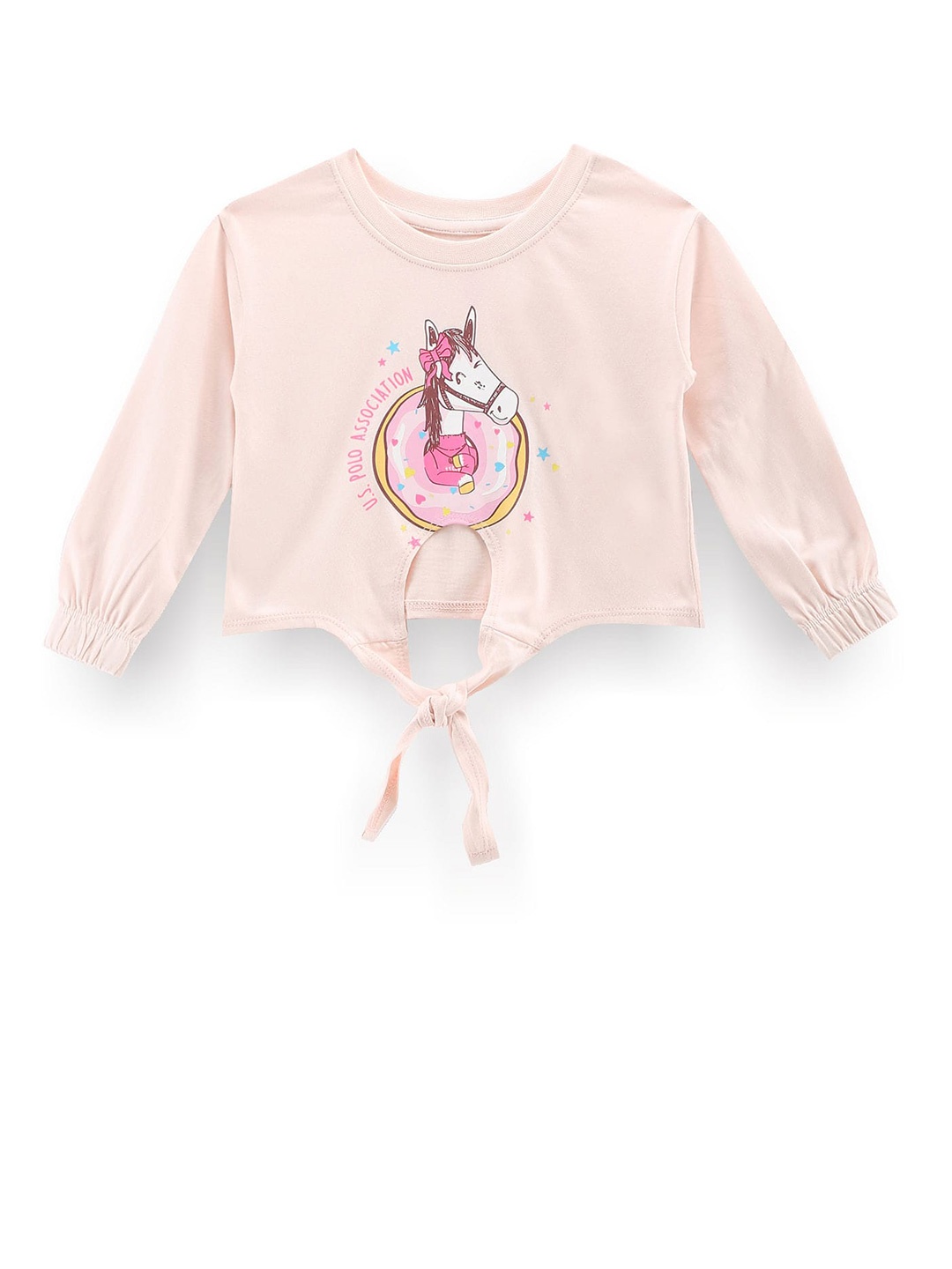 

U.S. Polo Assn. Kids Girls Graphic Printed Pure Cotton T-shirt, Pink