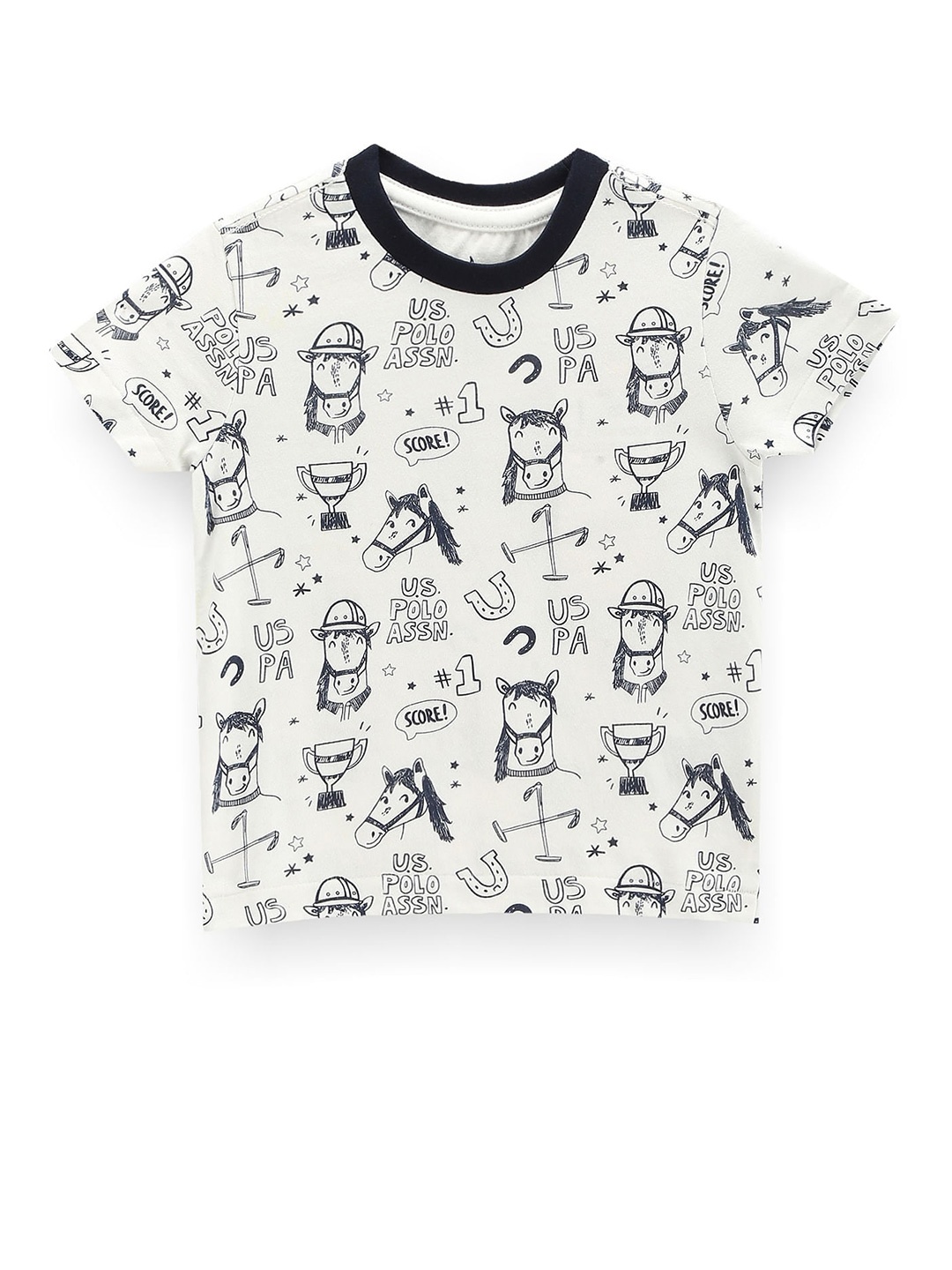 

U.S. Polo Assn. Kids Boys Conversational Printed Pure Cotton T-shirt, White
