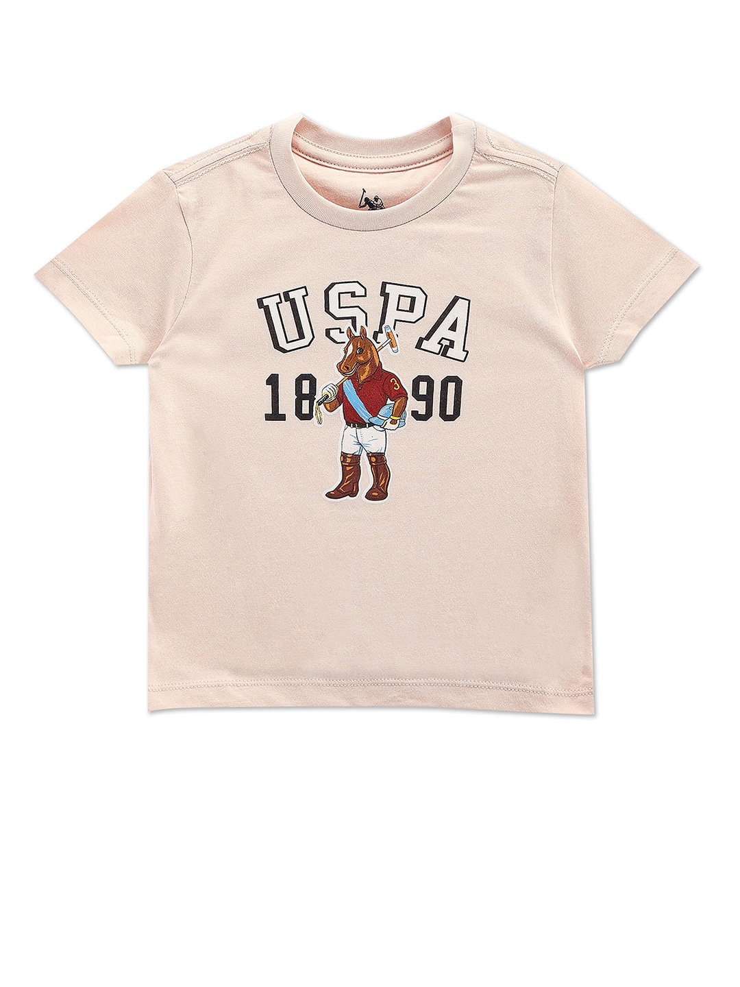 U.S. Polo Assn. Kids Boys Typography Printed Pure Cotton T-shirt, Pink