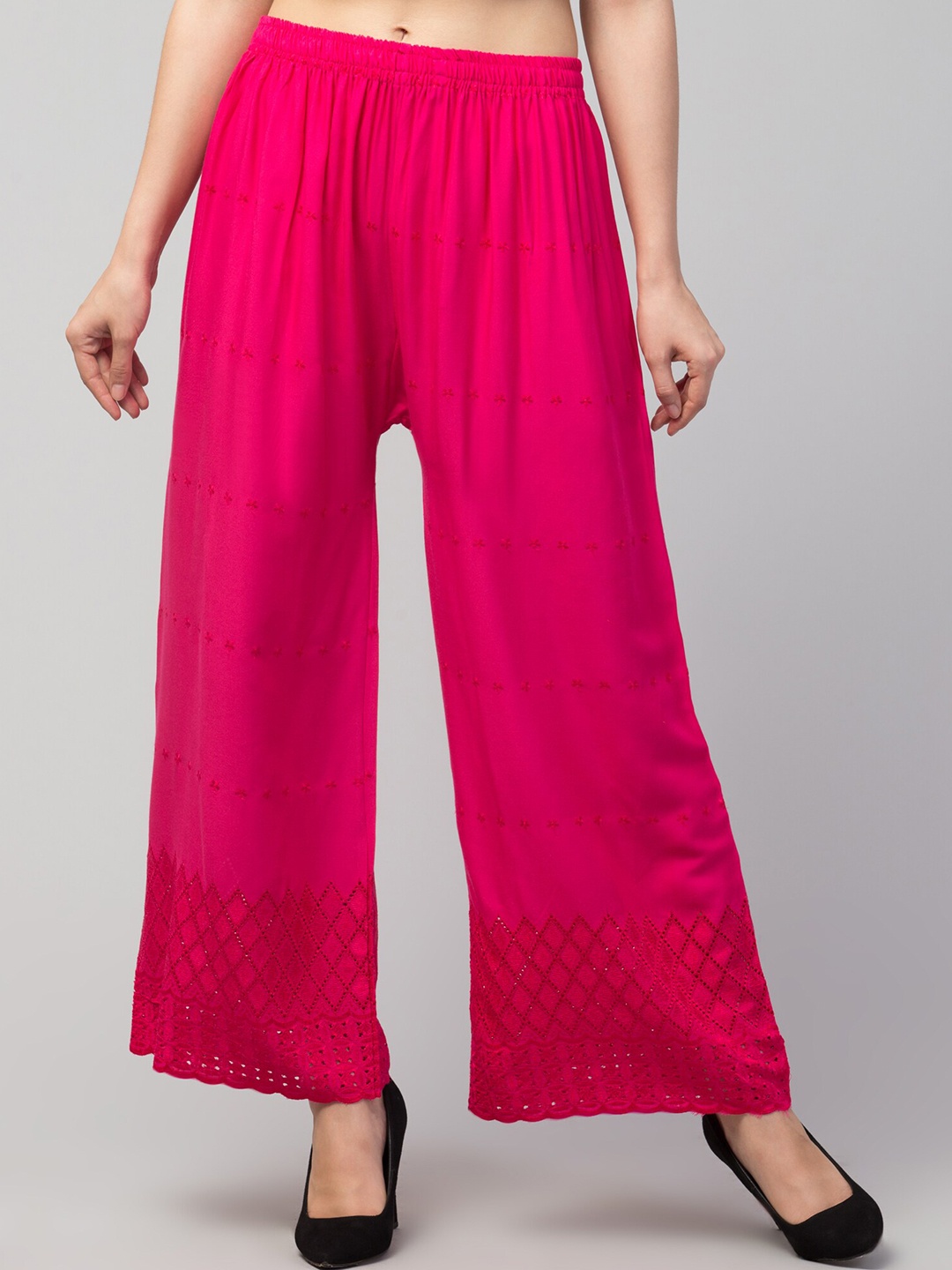 

Trend Level Geometric Embroidered Palazzos, Pink