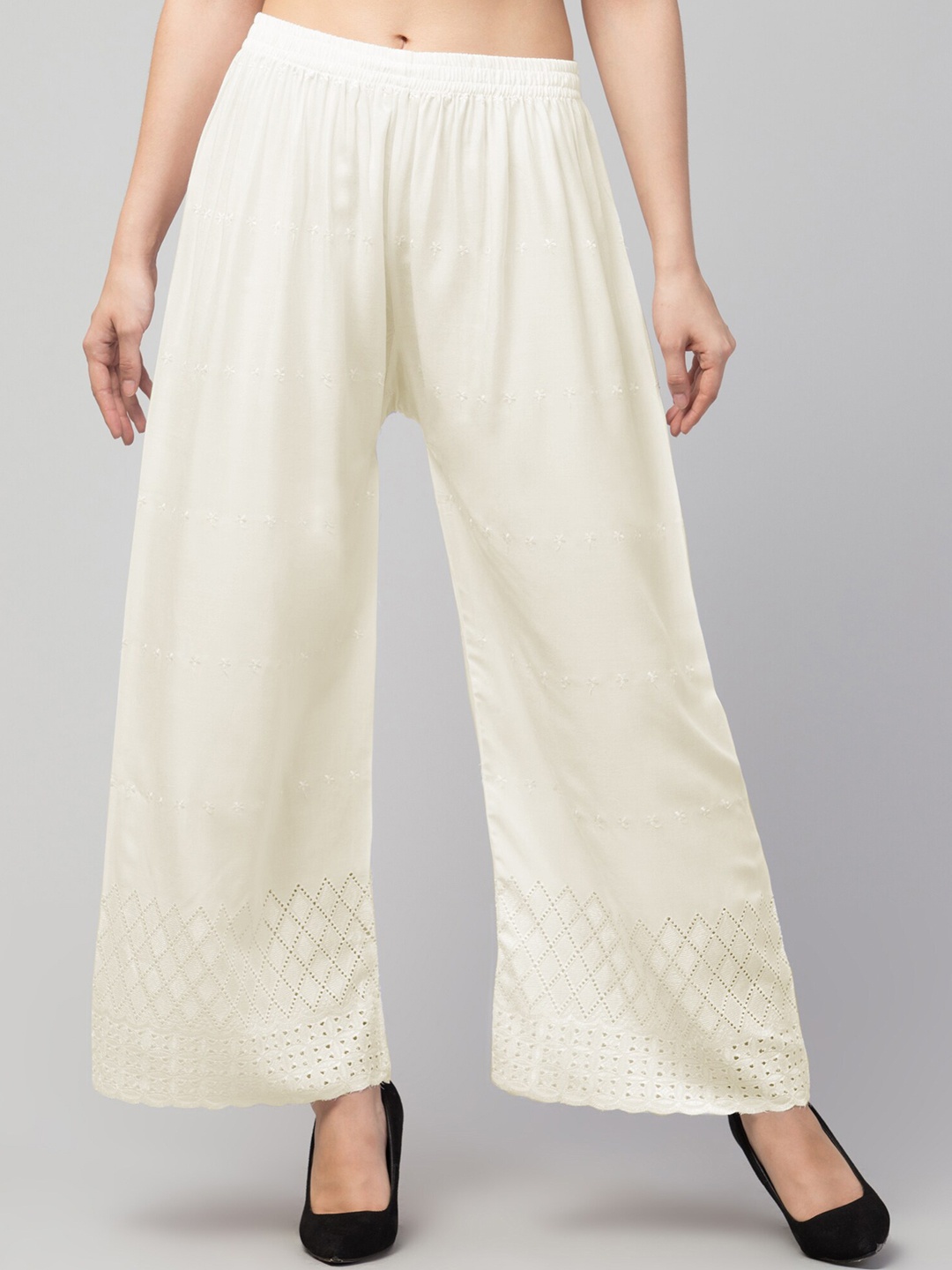 

Trend Level Geometric Embroidered Palazzos, Off white