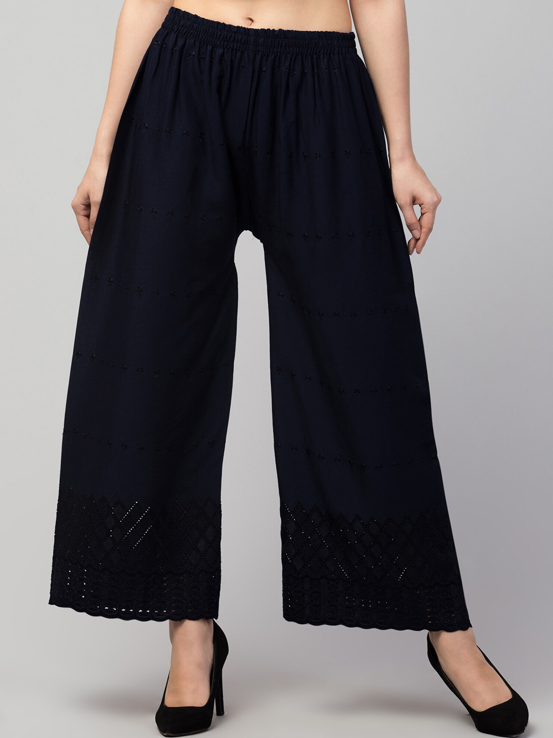 

Trend Level Geometric Embroidered Palazzos, Black