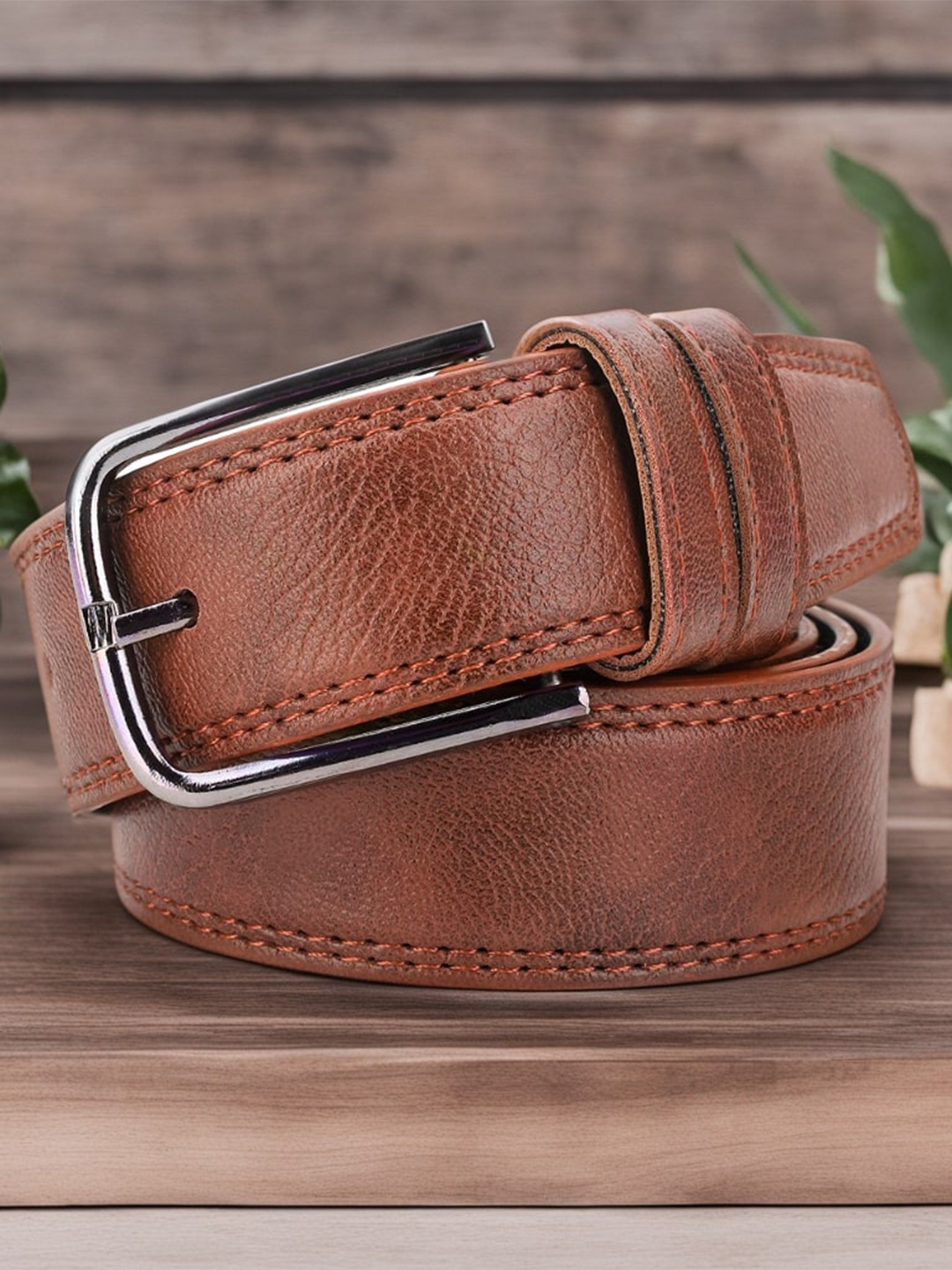 

Roadster Men Textured Formal Belt, Tan