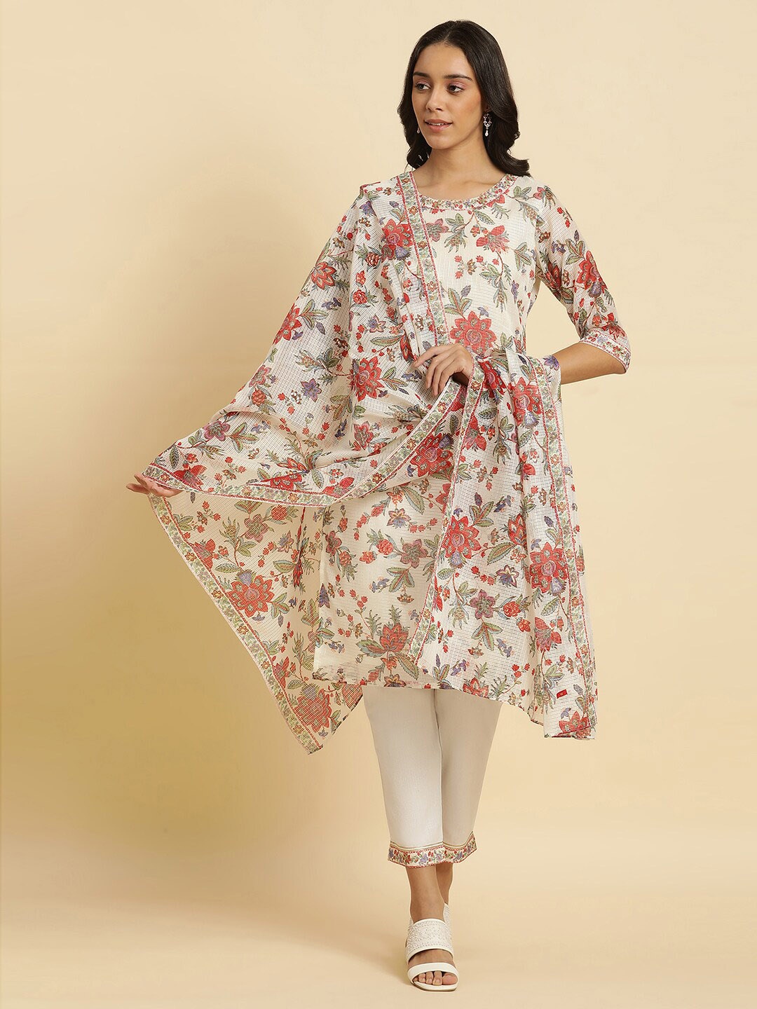 

W Floral Printed Dupatta, Off white
