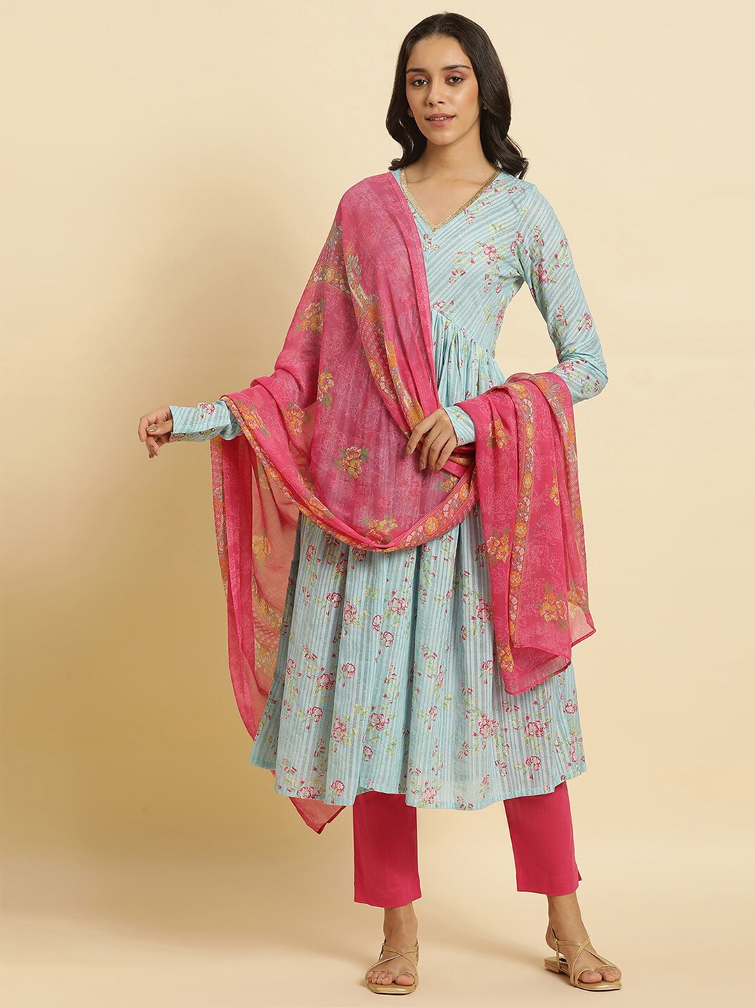 

W Floral Printed Dupatta, Pink