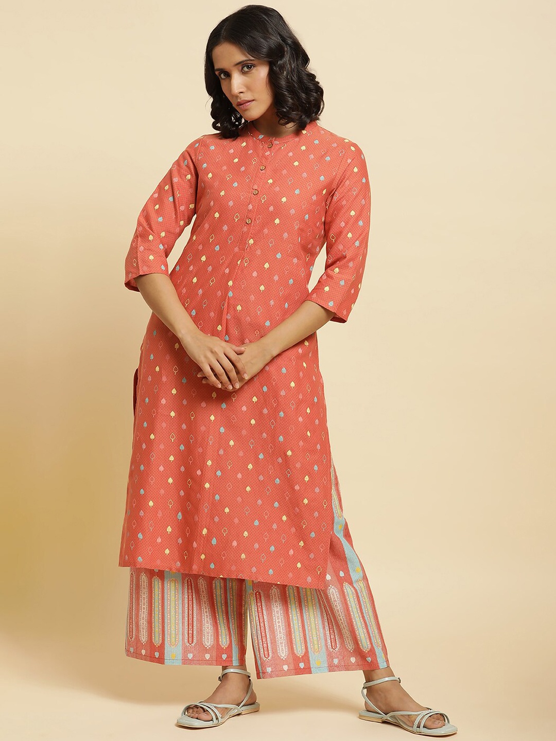 

W Printed Kurta with Palazzos, Orange