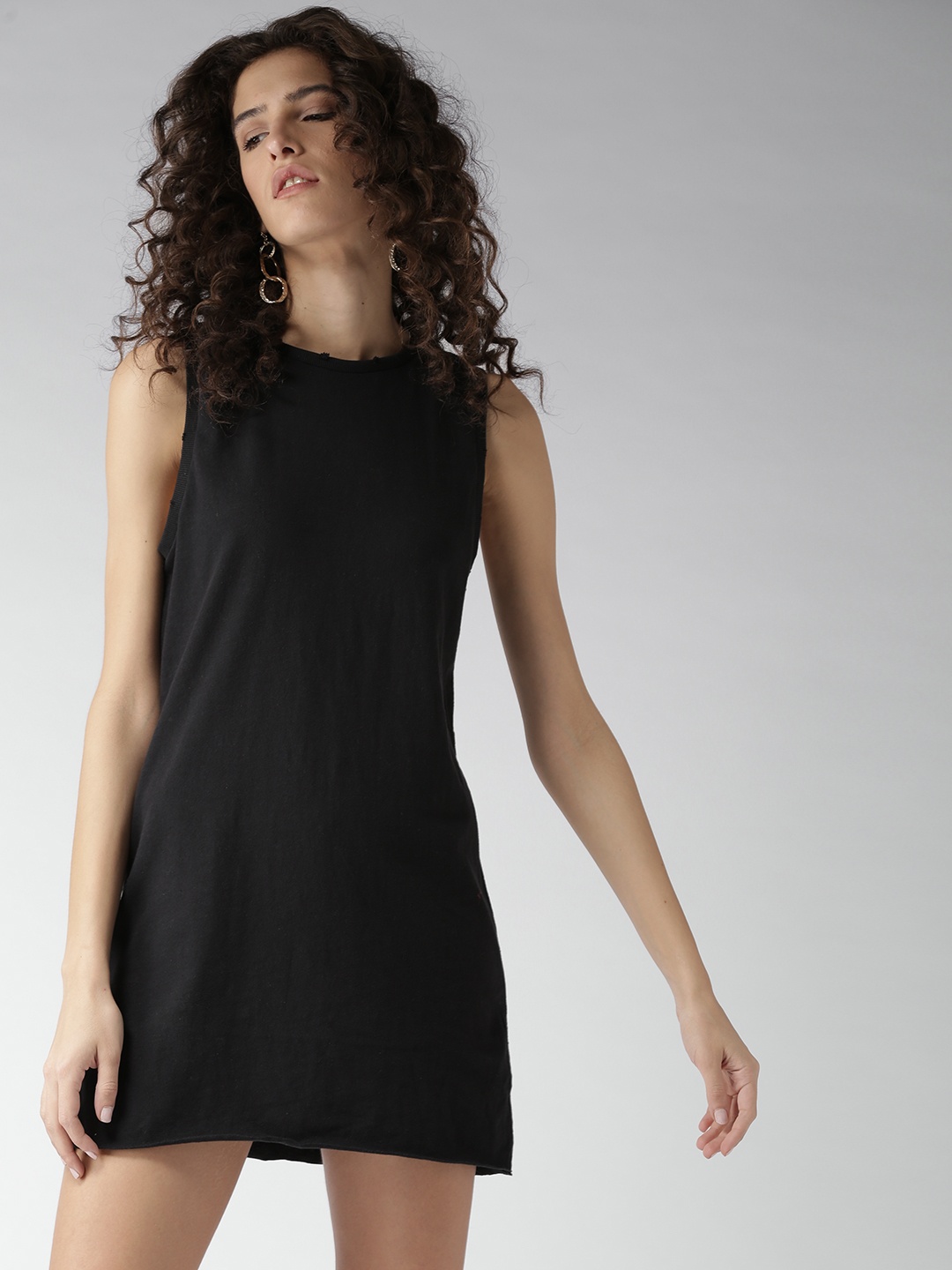 

FOREVER 21 Women Black Solid T-shirt Dress