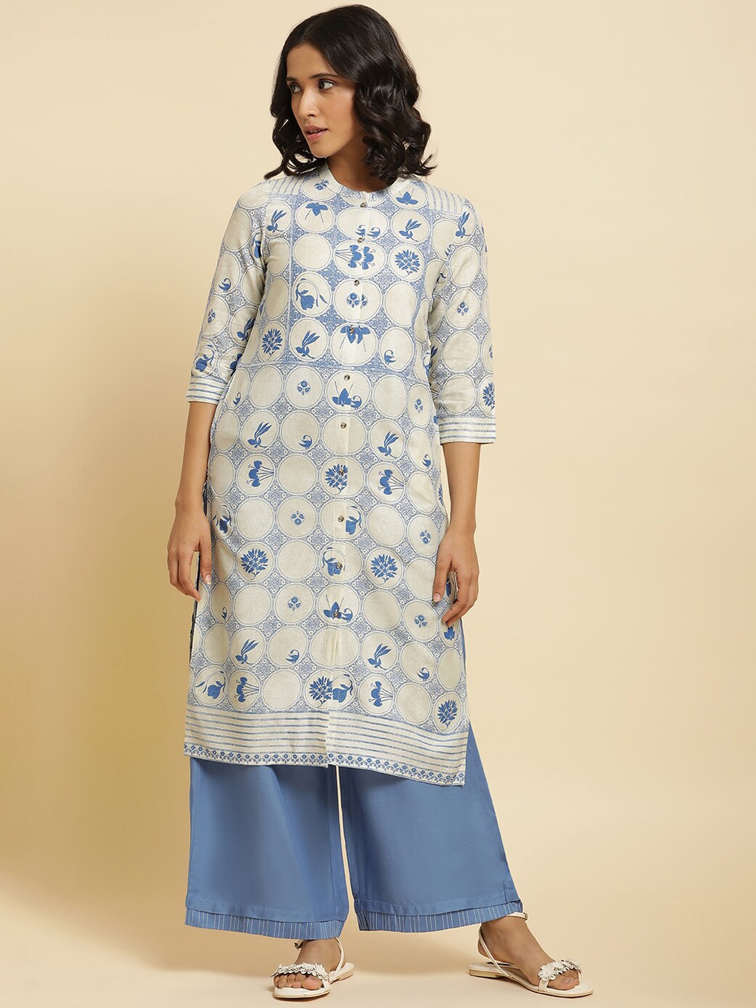 

W Ethnic Motifs Printed Kurta with Palazzos, Blue