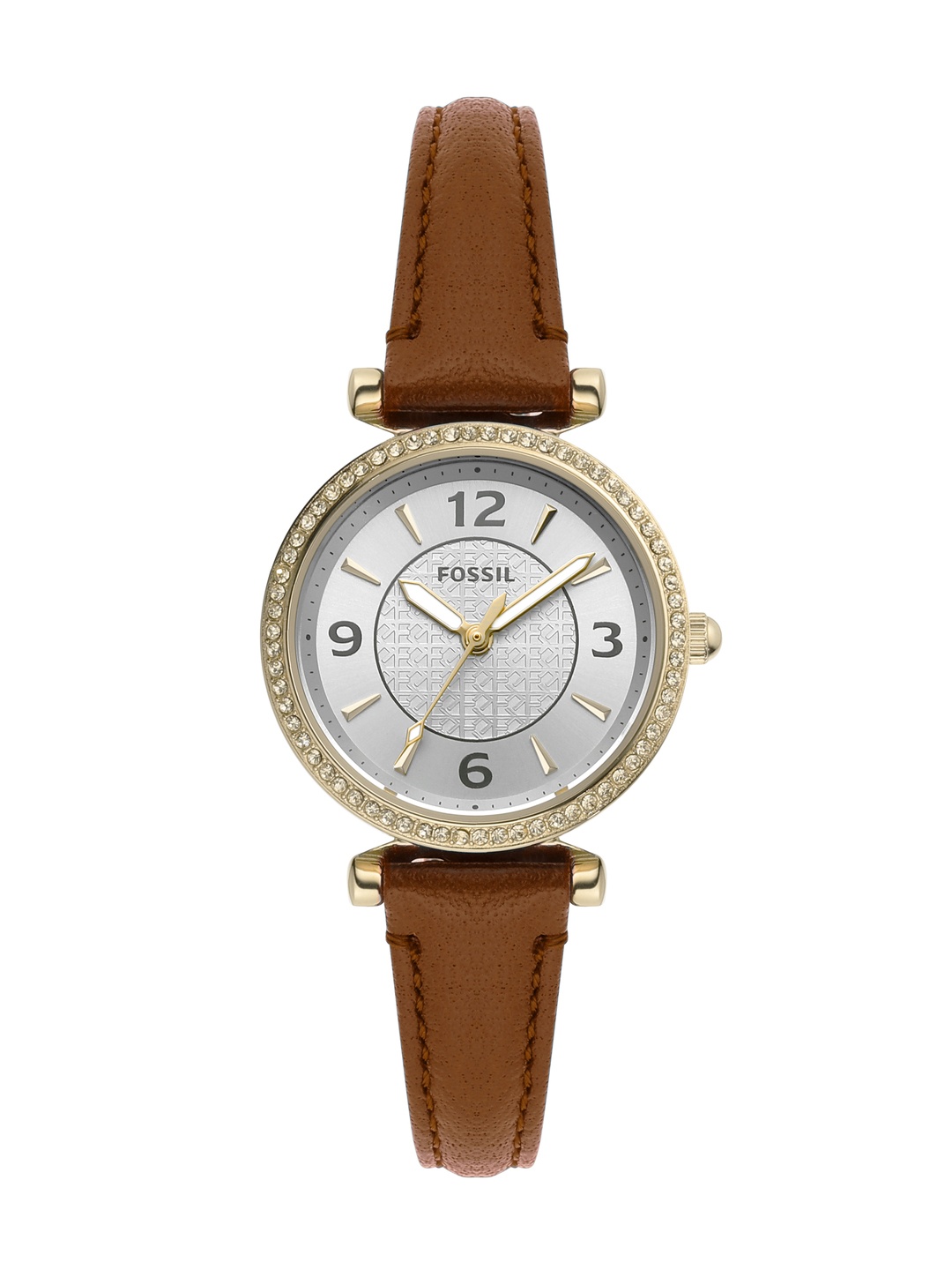 

Fossil Women Embellished Dial & Leather Straps Carlie Analogue Watch ES5297, Silver