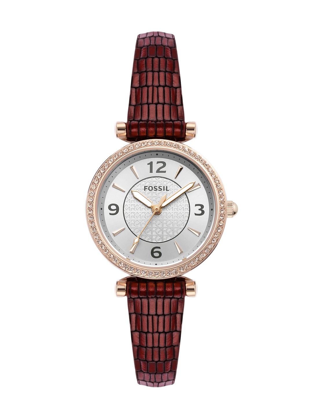

Fossil Women Embellished Dial & Leather Textured Straps Analogue Watch ES5296, Silver