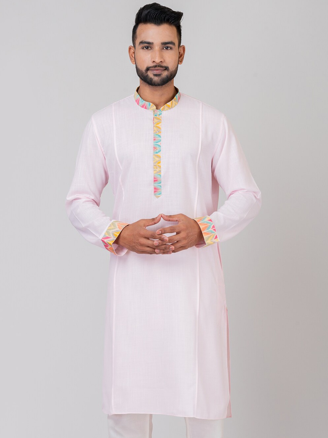 

HU - Handcrafted Uniquely Mandarin Collar Straight Cotton Kurta, Pink