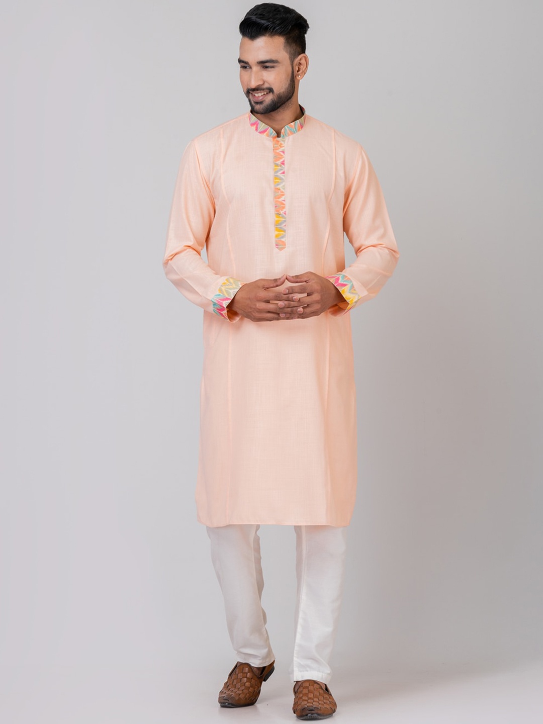 

HU - Handcrafted Uniquely Mandarin Collar Straight Kurta, Peach