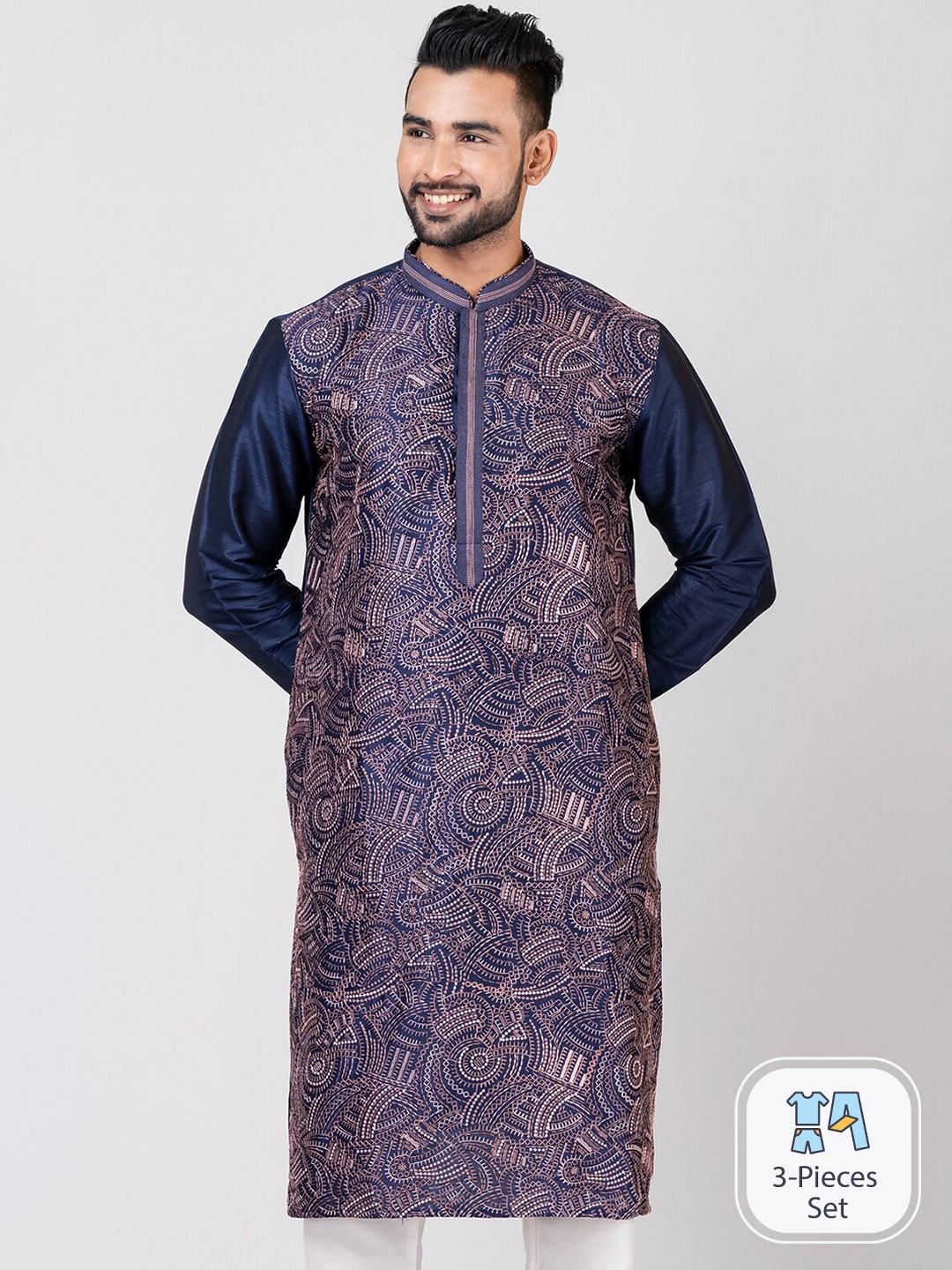 

HU - Handcrafted Uniquely Embroidered Straight Kurta, Navy blue