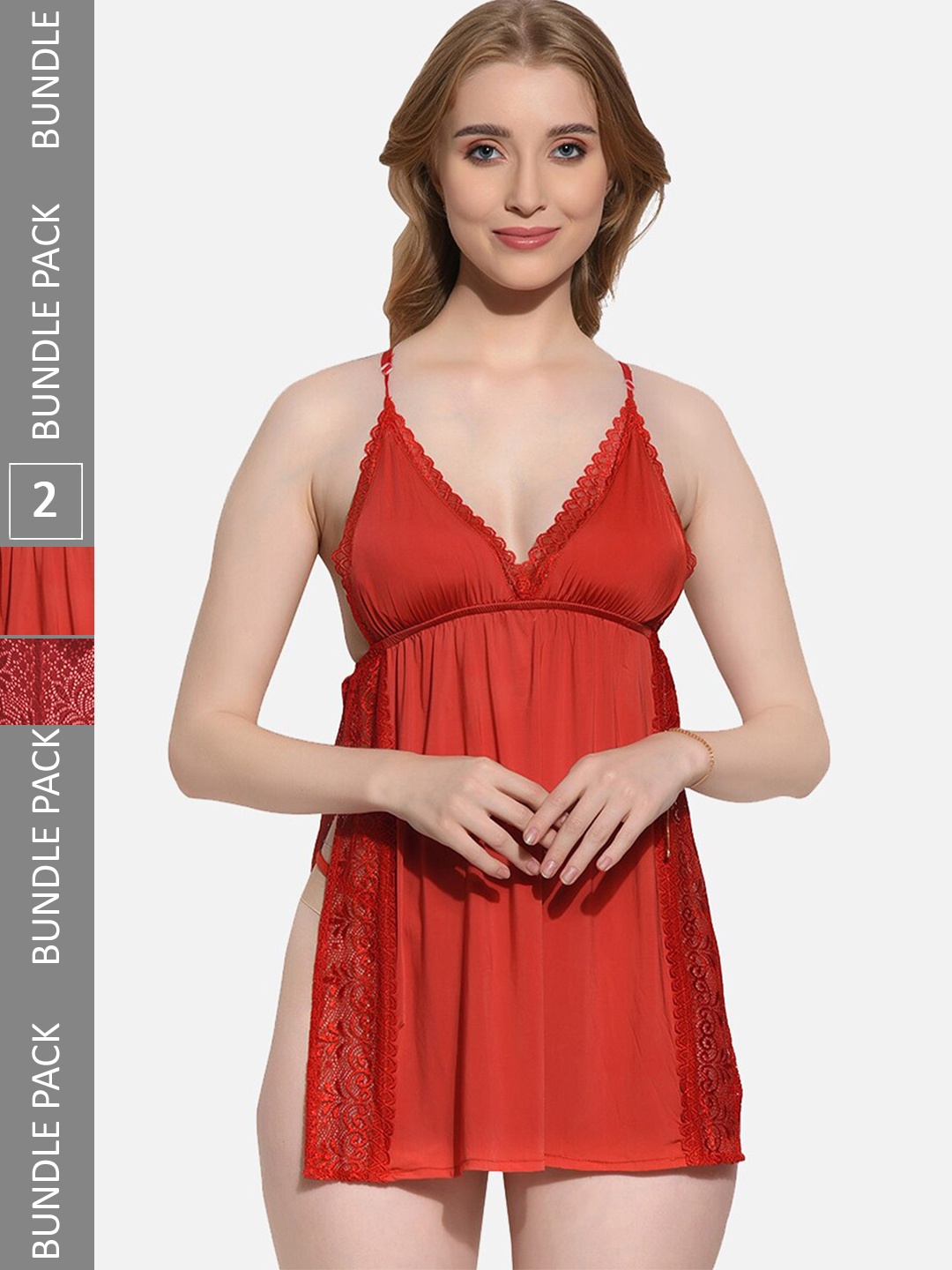 

FIMS Pack Of 2 Self Design Net Baby Doll, Red