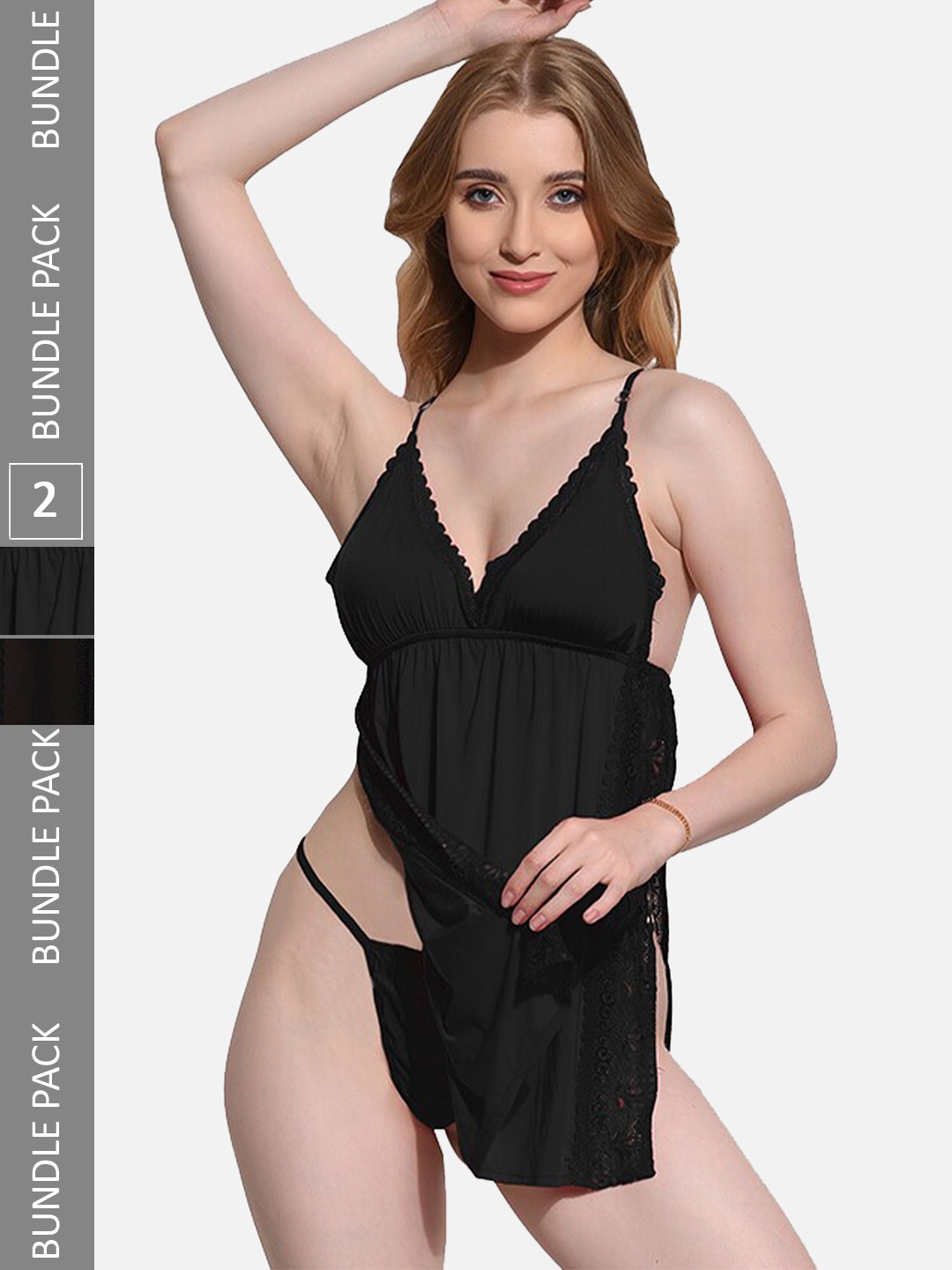 

FIMS Pack Of 2 Self Design Shoulder Straps Net Baby Doll, Black