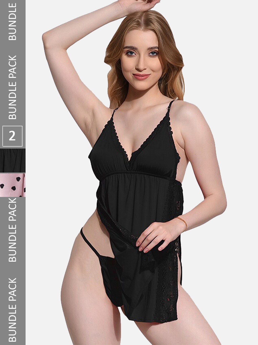 

FIMS Pack Of 2 Self Design Net Baby Doll, Black
