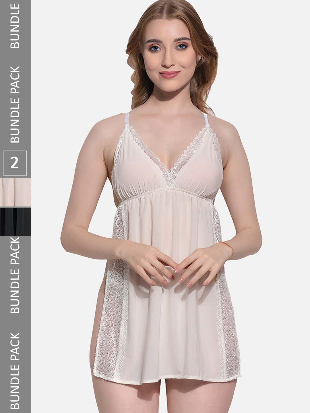 

FIMS Pack of 2 Self-Design Baby Doll, Off white