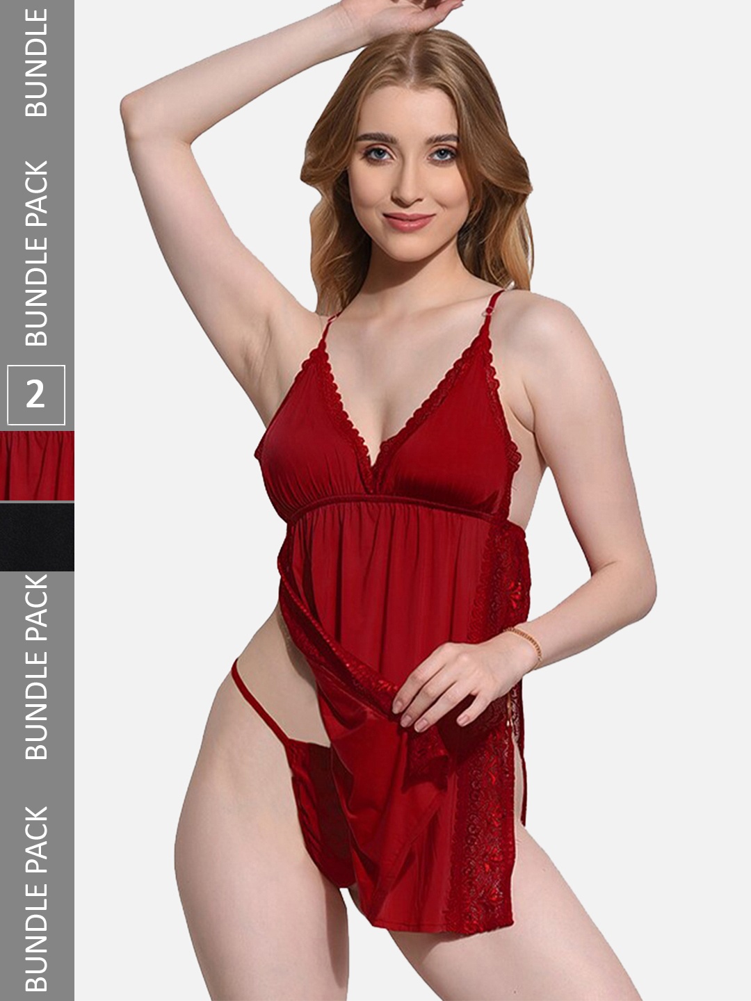 

FIMS Pack Of 2 Self Design Net Baby Doll, Maroon