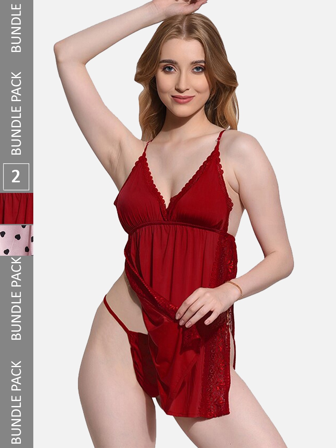 

FIMS Pack Of 2 Self Design Net Baby Doll, Maroon