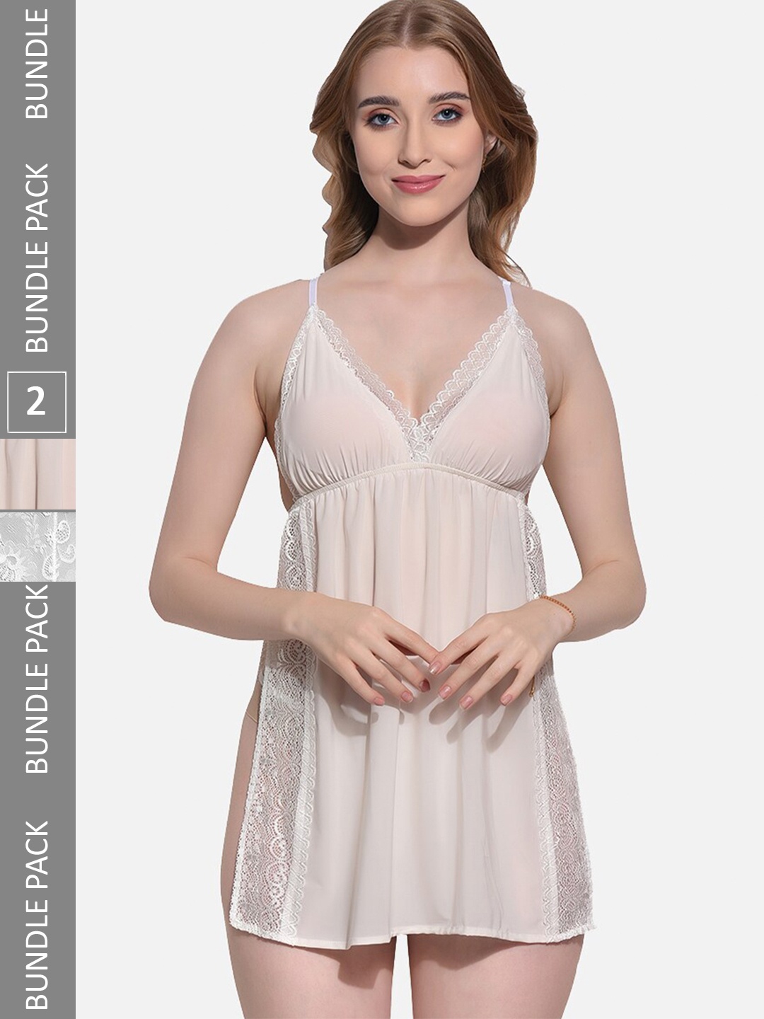 

FIMS Pack Of 2 Self Design Shoulder Straps Net Baby Doll, White