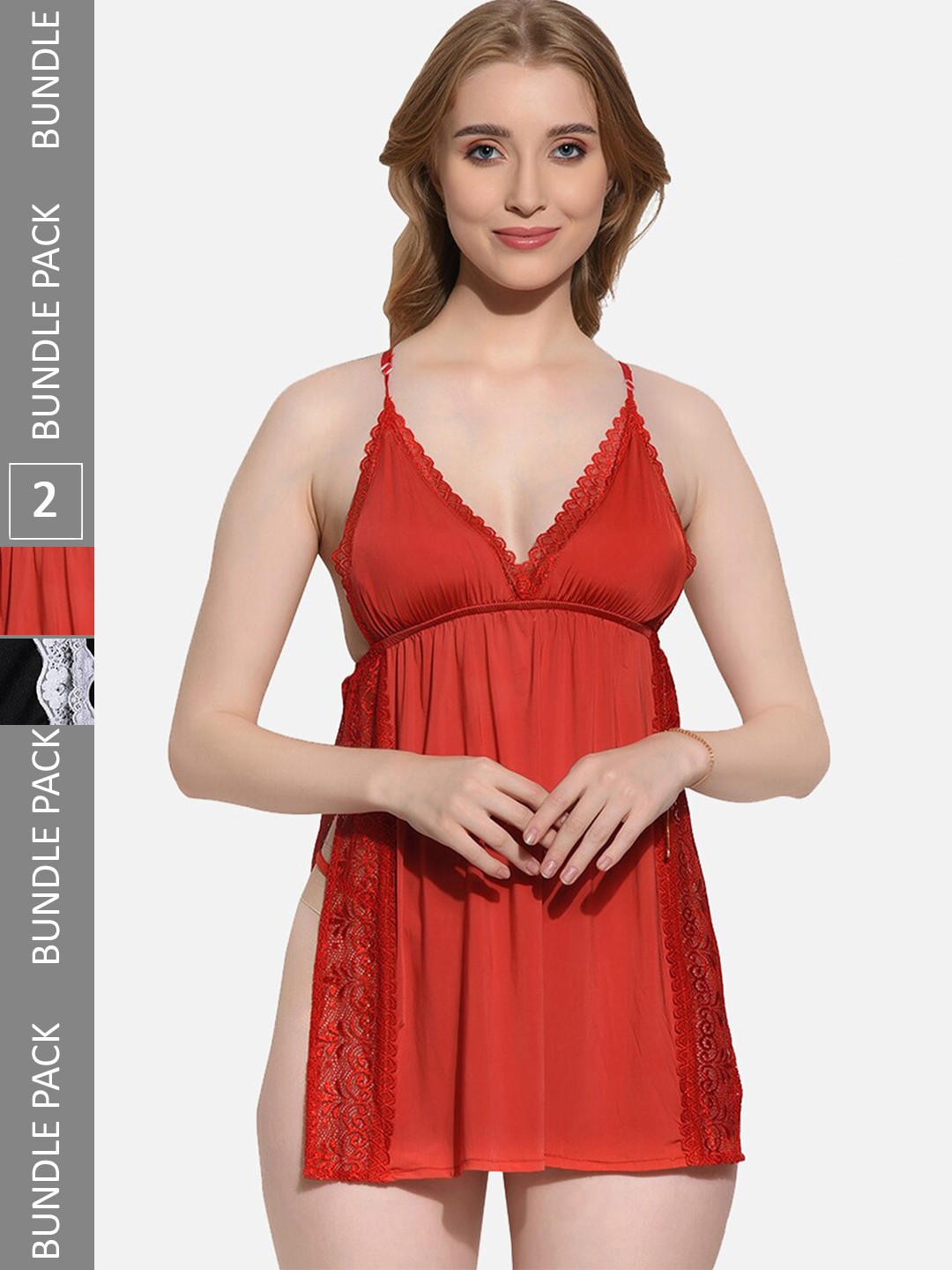 

FIMS Pack Of 2 Self Design Shoulder Straps Net Baby Doll, Red