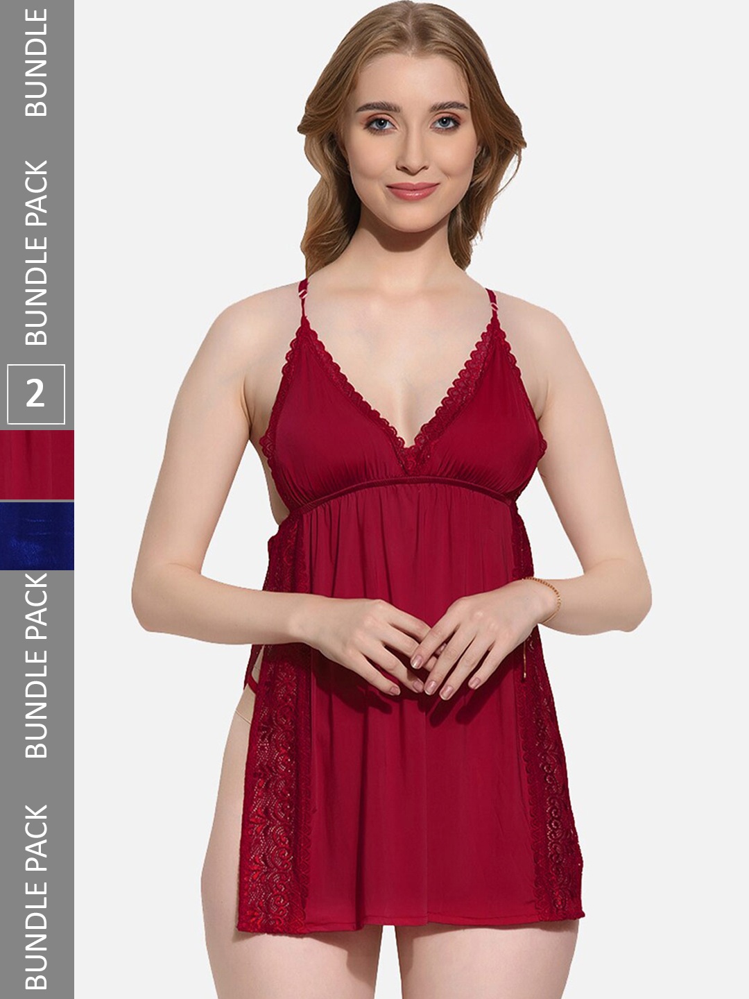 

FIMS Pack Of 2 Self Design Net Baby Doll, Maroon