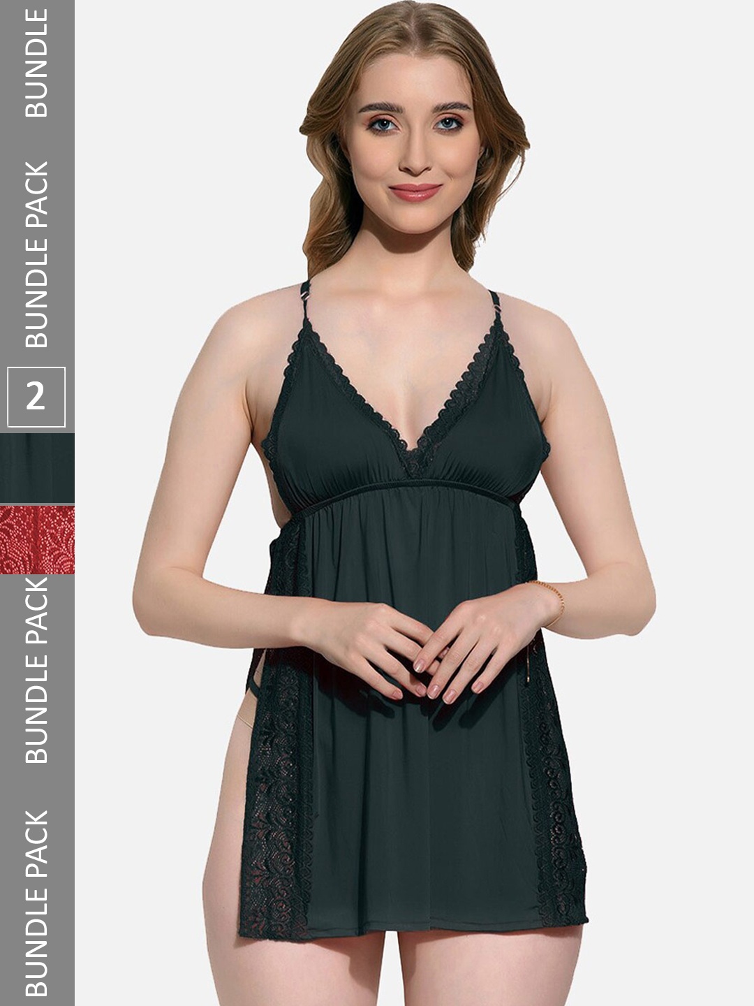 

FIMS Pack Of 2 Self Design Shoulder Straps Net Baby Doll, Black