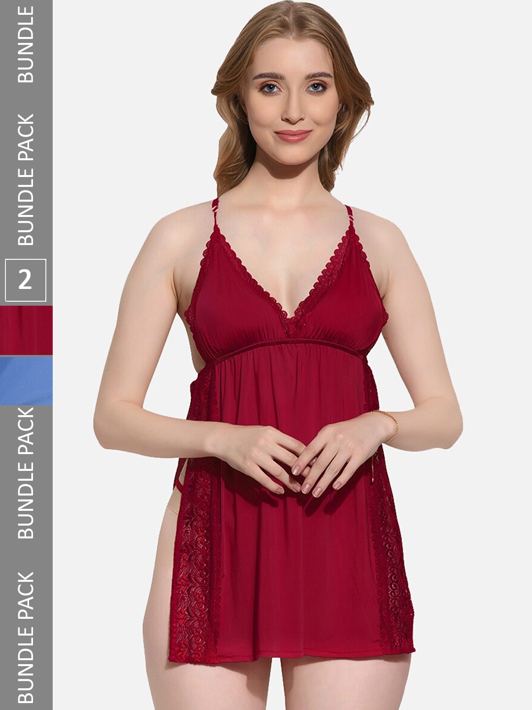 

FIMS Pack Of 2 Self-Design Baby Doll, Maroon