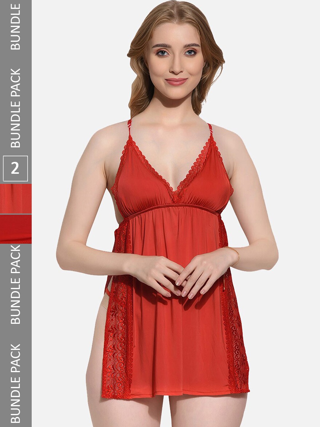 

FIMS Pack Of 2 Self Design Shoulder Straps Net Baby Doll, Red
