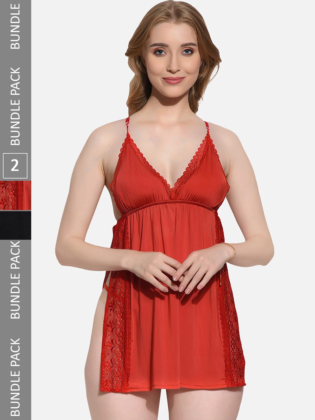 

FIMS Pack Of 2 Self Design Shoulder Straps Net Baby Doll, Red