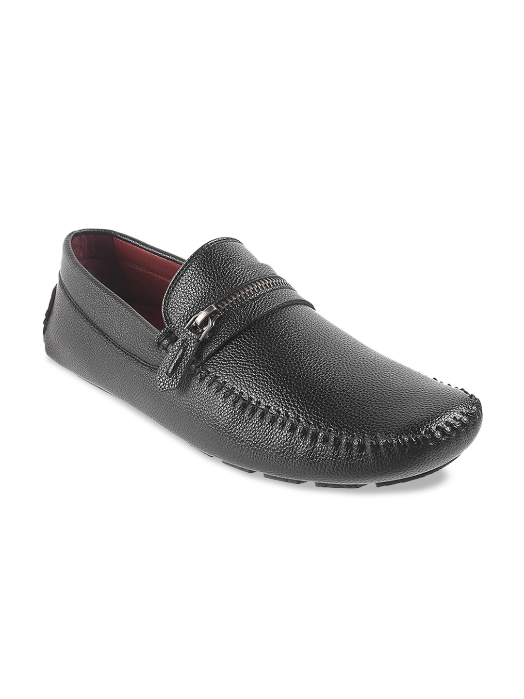 

Metro Men Textured Zip-Detail Leather Loafers, Black