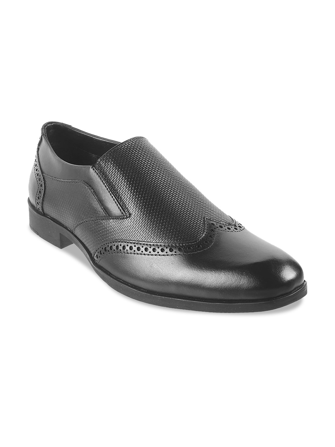 

Metro Men Textured Leather Formal Slip-On Loafers, Black