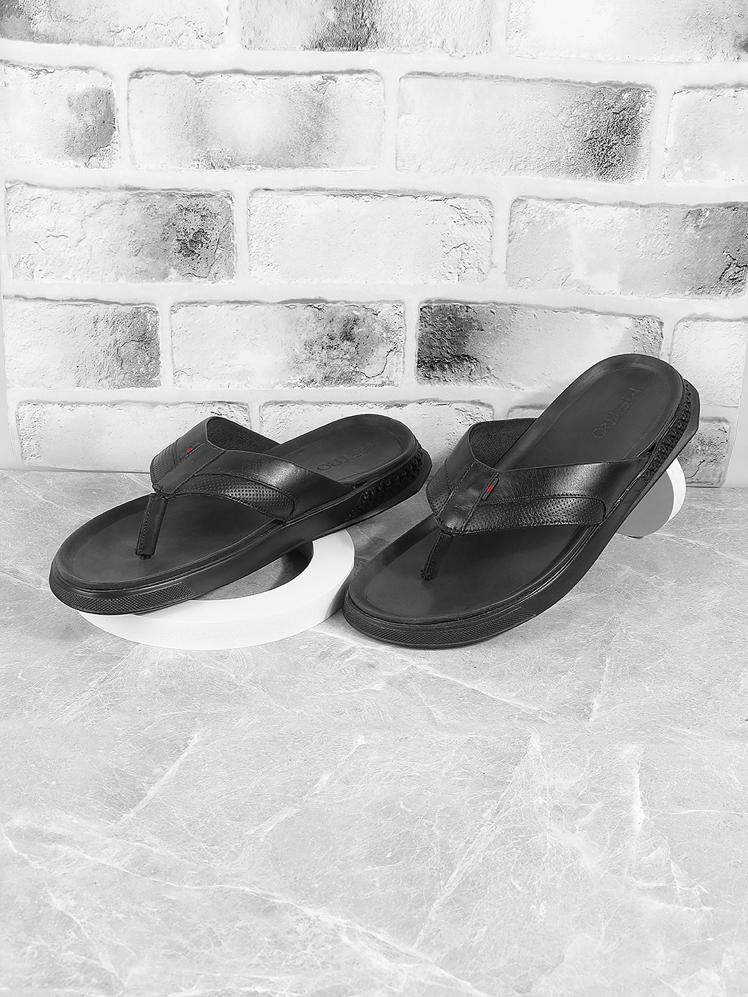 

Metro Leather Slip-On Comfort Sandals, Black