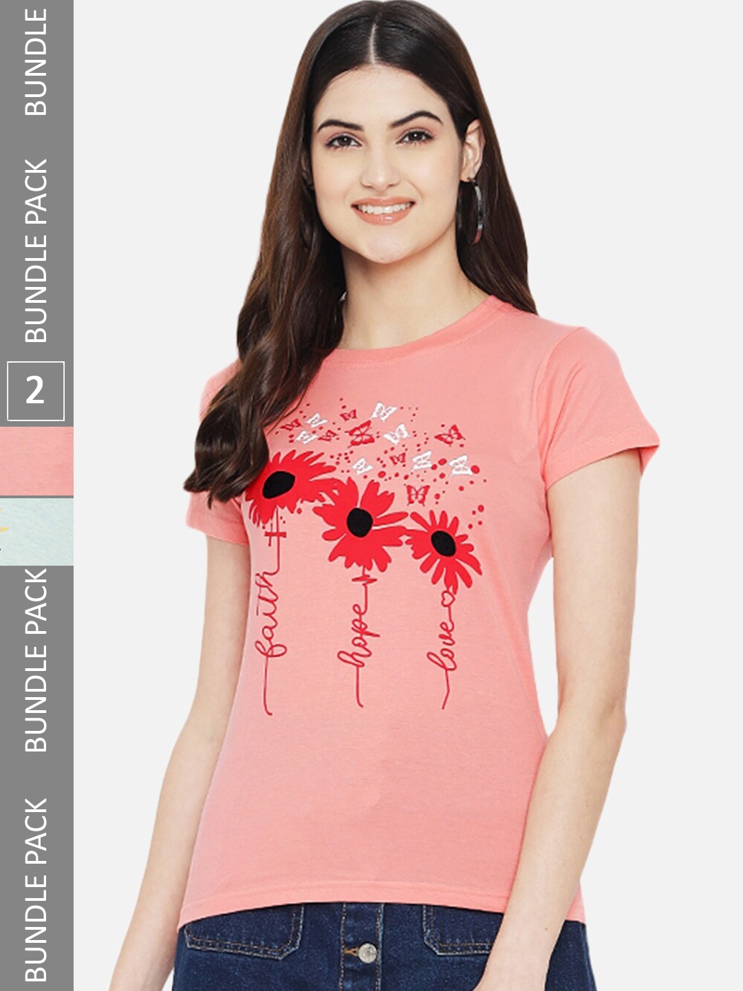 

BAESD Pack Of 2 Graphic Printed Cotton T-shirt, Peach