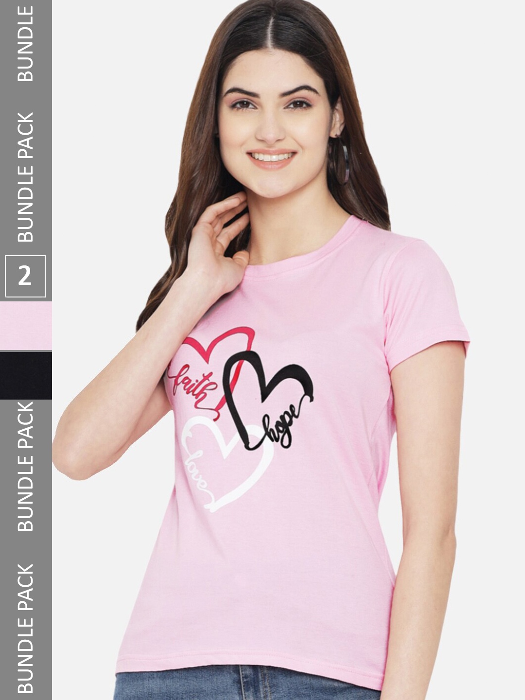 

BAESD Pack Of 2 Typography Printed Cotton T-shirt, Pink