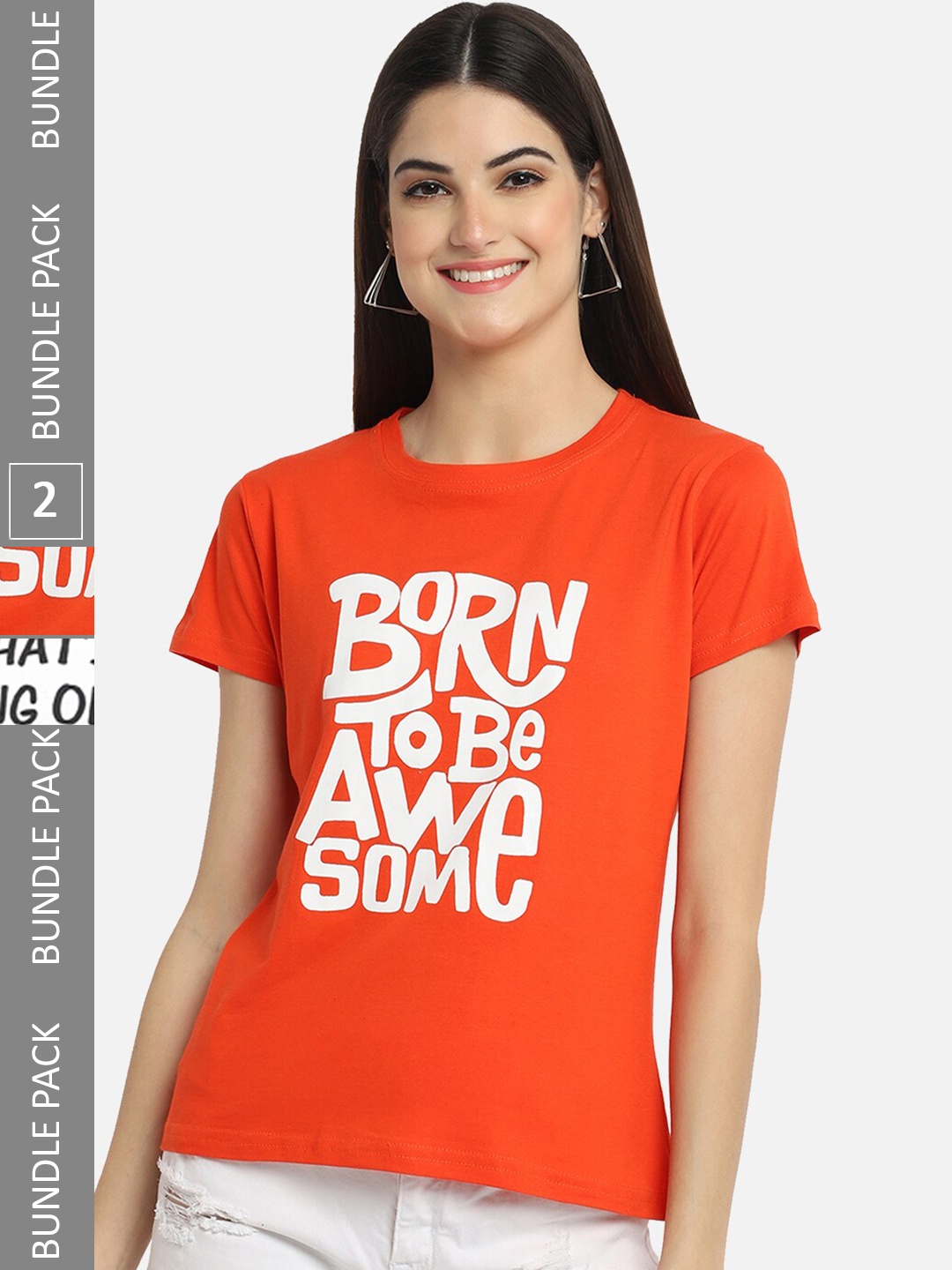 

BAESD Pack Of 2 Typography Printed Cotton T-shirt, Orange