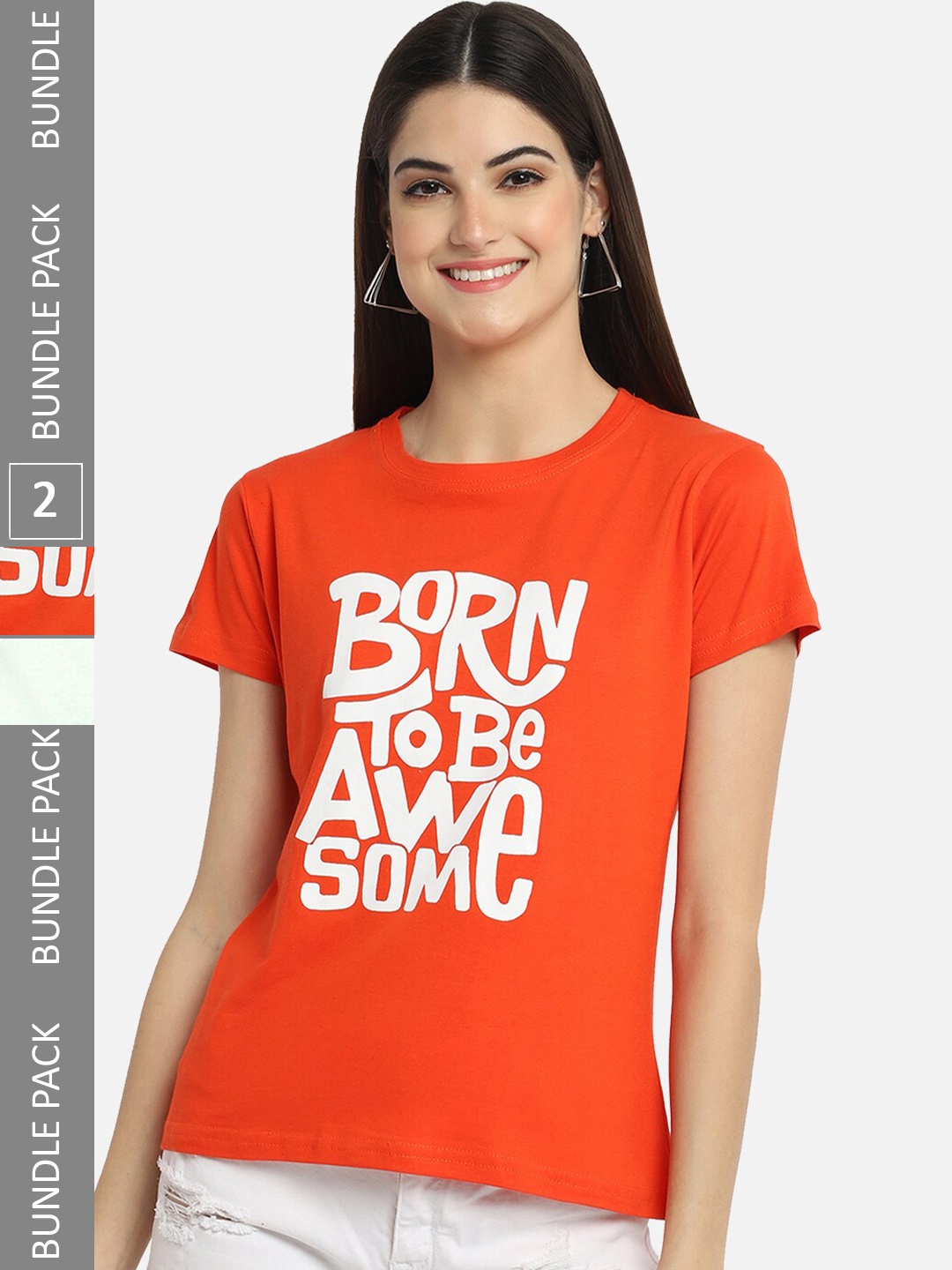 

BAESD Pack Of 2 Typography Printed Cotton T-shirt, Orange