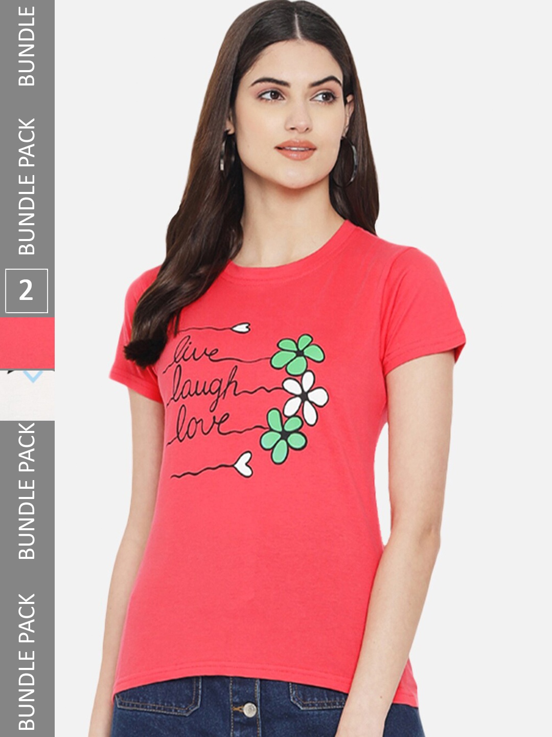 

BAESD Pack Of 2 Typography Printed Cotton T-shirt, Coral