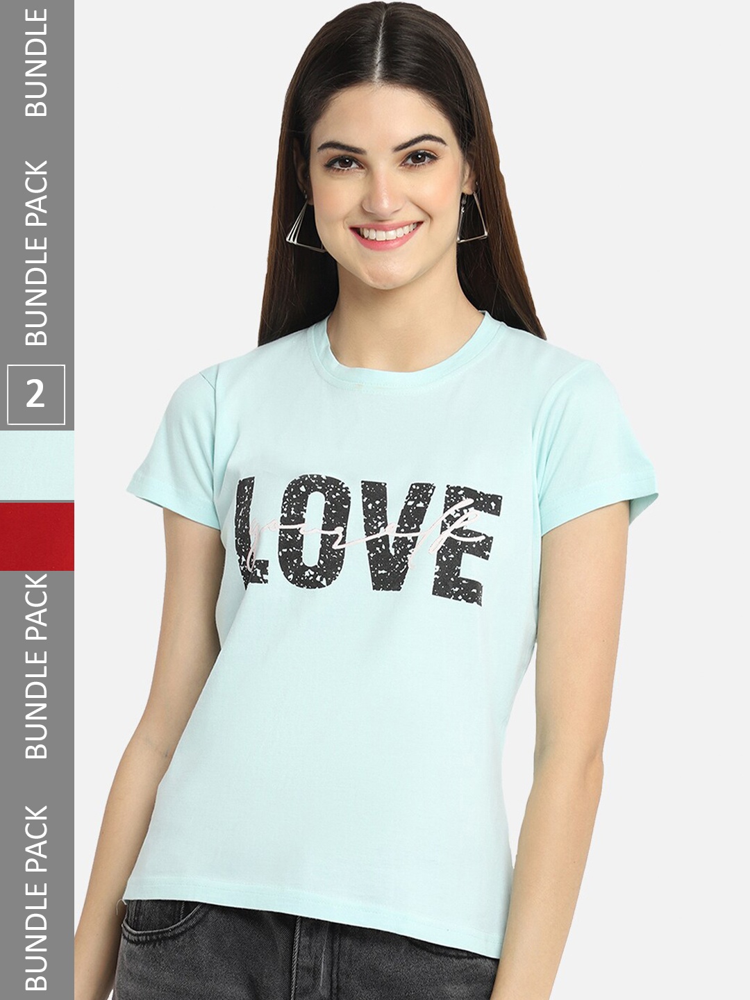 

BAESD Pack Of 2 Typography Printed Cotton T-shirt, Blue