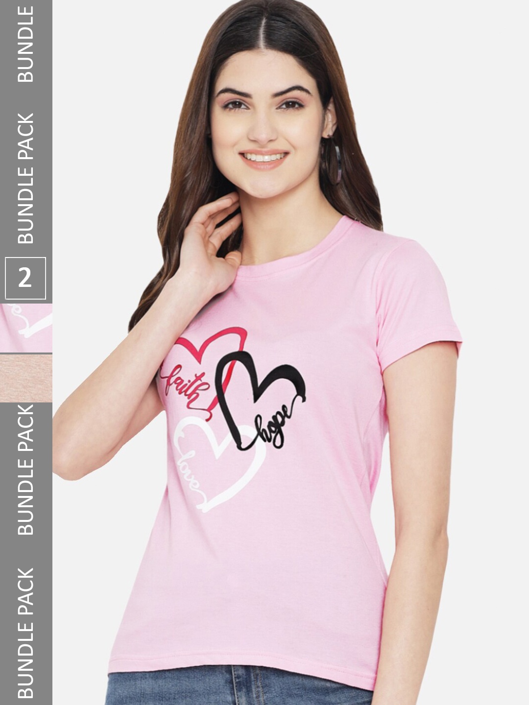 

BAESD Pack Of 2 Typography Printed Cotton T-Shirt, Pink
