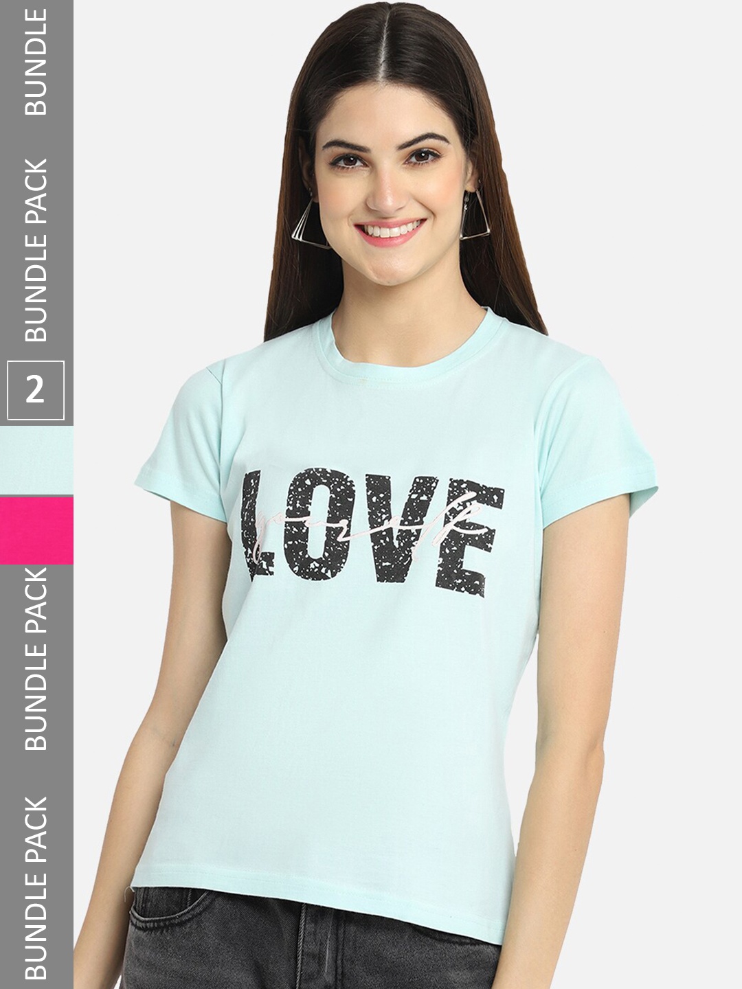 

BAESD Pack Of 2 Typography Printed Cotton T-Shirt, Blue