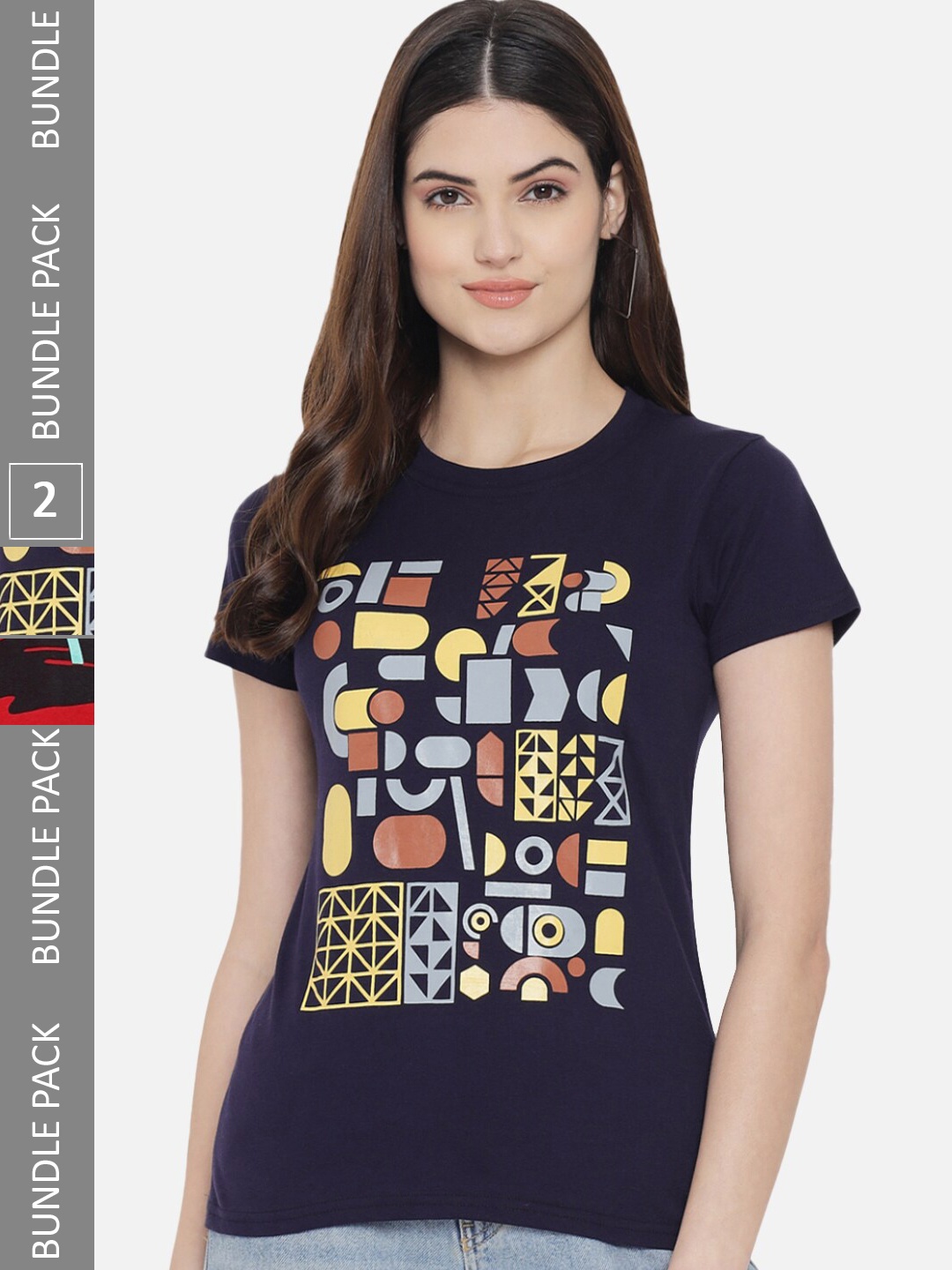 

BAESD Pack Of 2 Graphic Printed Cotton T-shirt, Navy blue