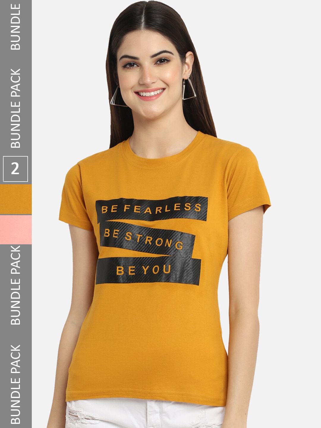 

BAESD Pack of 2 Typography Printed Cotton T-shirt, Yellow