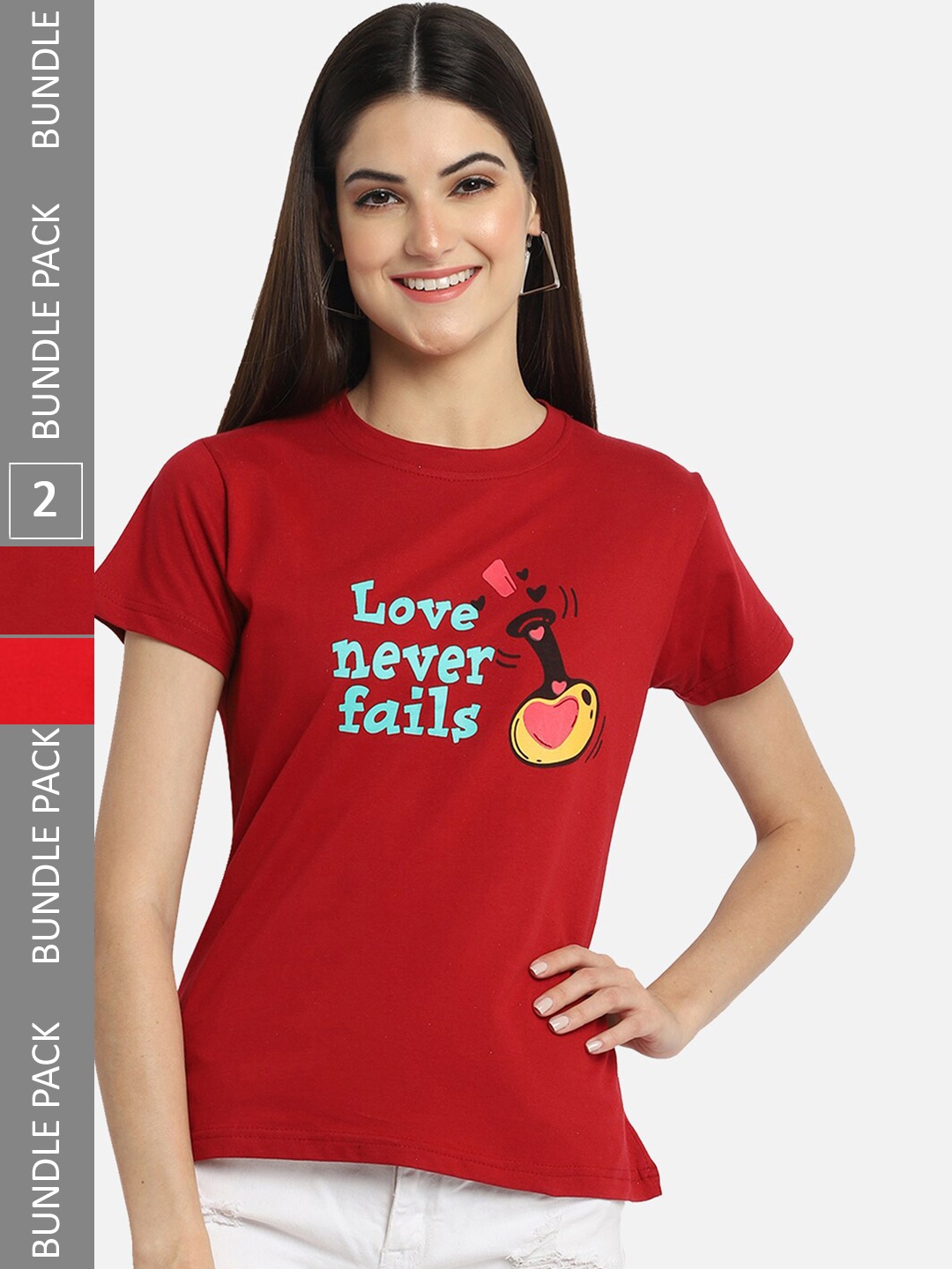 

BAESD Pack of 2 Typography Printed Cotton T-shirt, Red