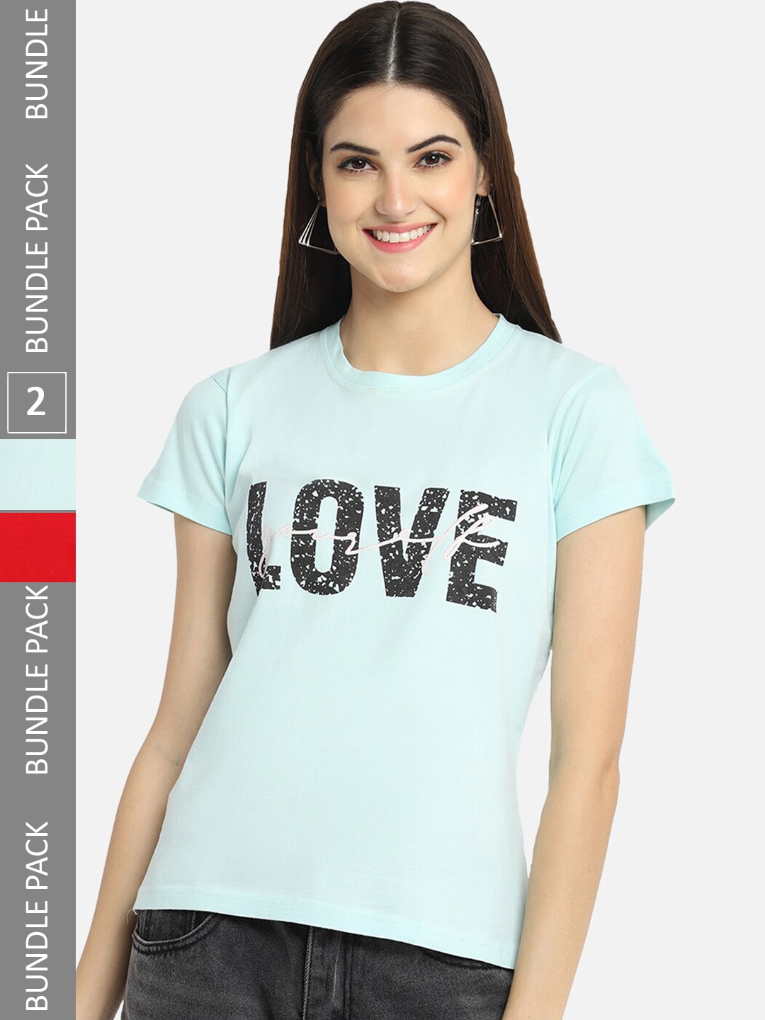 

BAESD Pack Of 2 Typographic Printed Cotton T-shirt, Blue