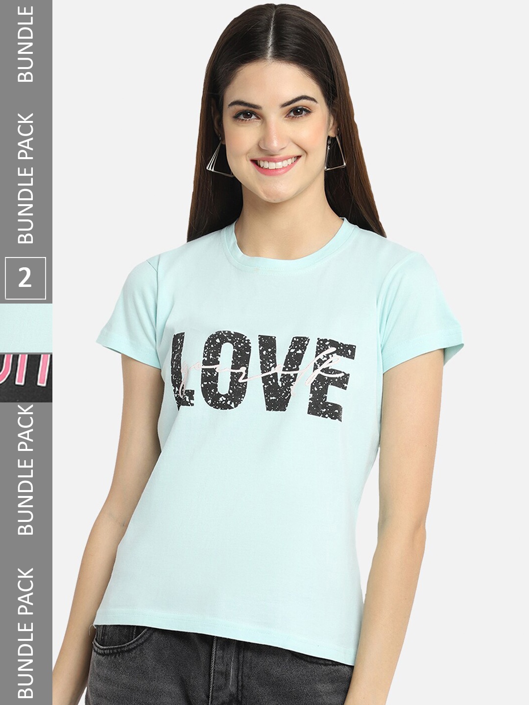 BAESD Pack Of 2 Typographic Printed Cotton T-shirt, Blue