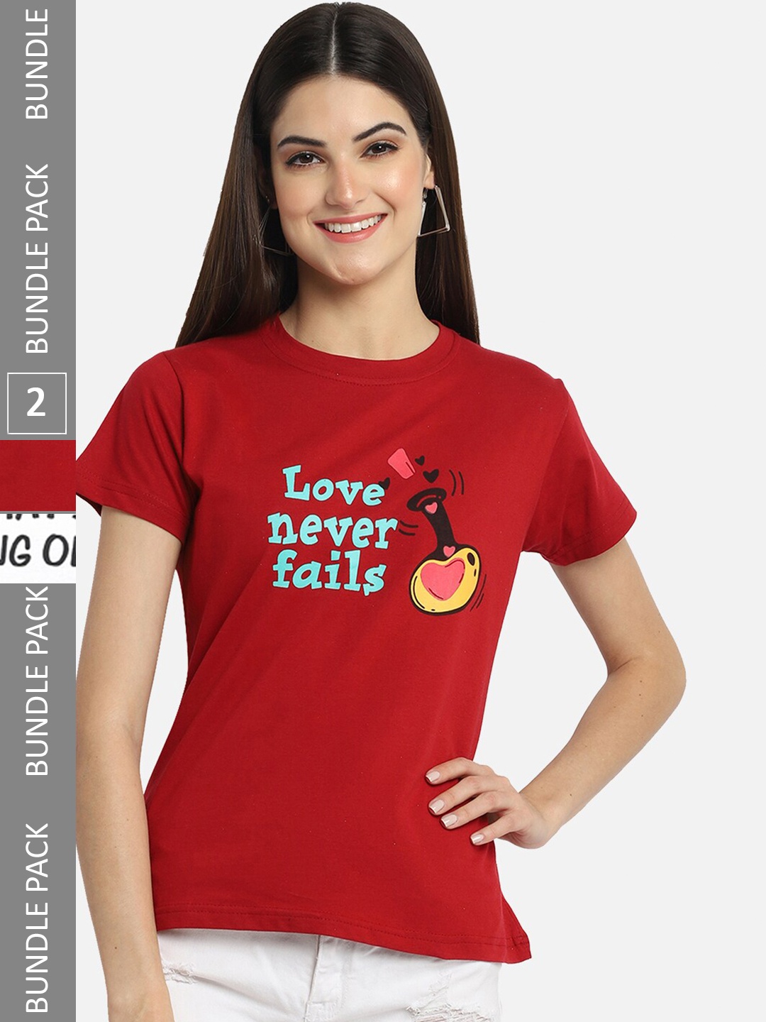 

BAESD Pack Of 2 Printed Cotton T-shirt, Red